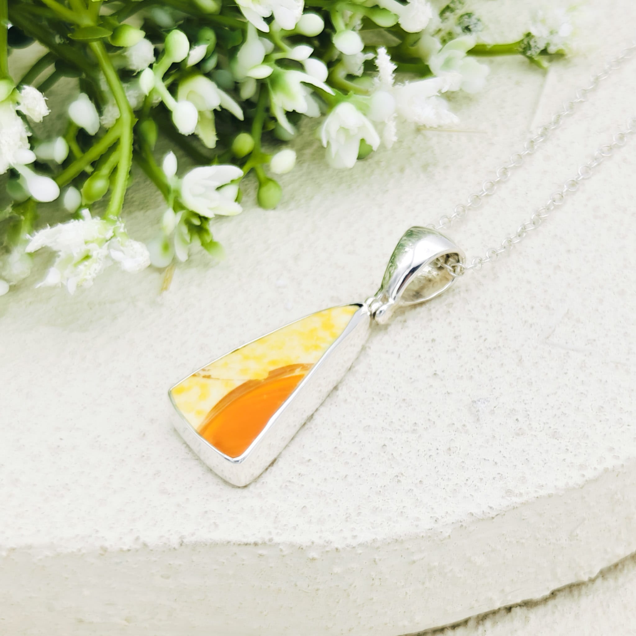 Hepburn and Hughes Art Deco Pendant in Sterling Silver | Original Clarice Cliff Pottery | Orange and Cream