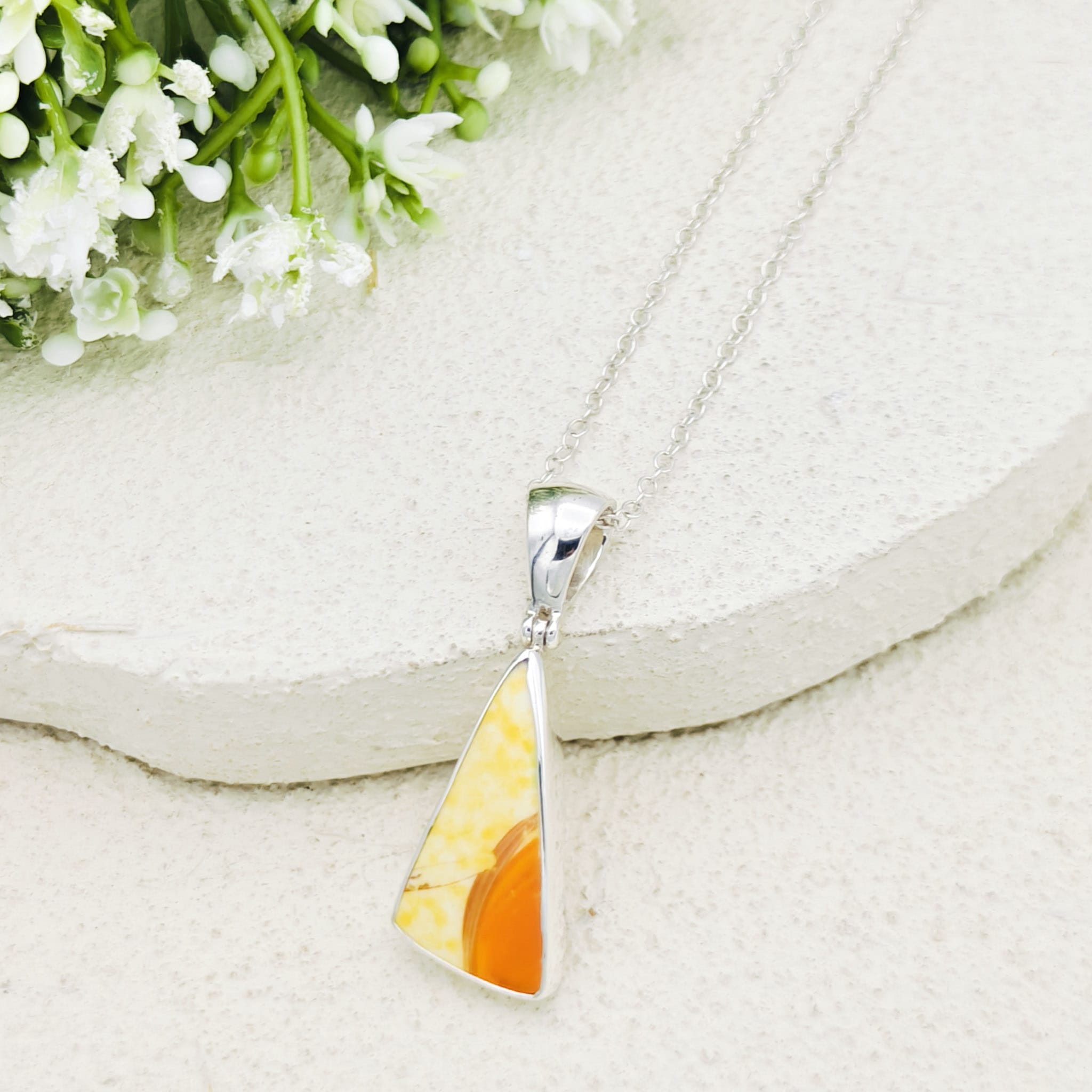 Hepburn and Hughes Art Deco Pendant in Sterling Silver | Original Clarice Cliff Pottery | Orange and Cream
