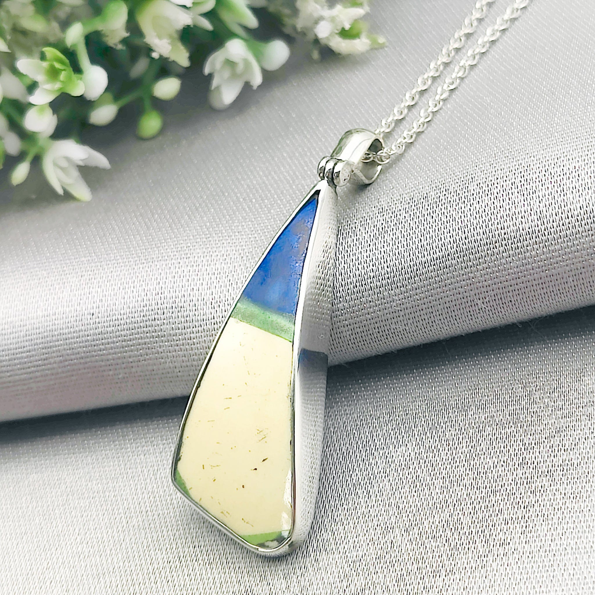 Hepburn and Hughes Art Deco Pendant | Original Clarice Cliff | Blue Triangle | Sterling Silver