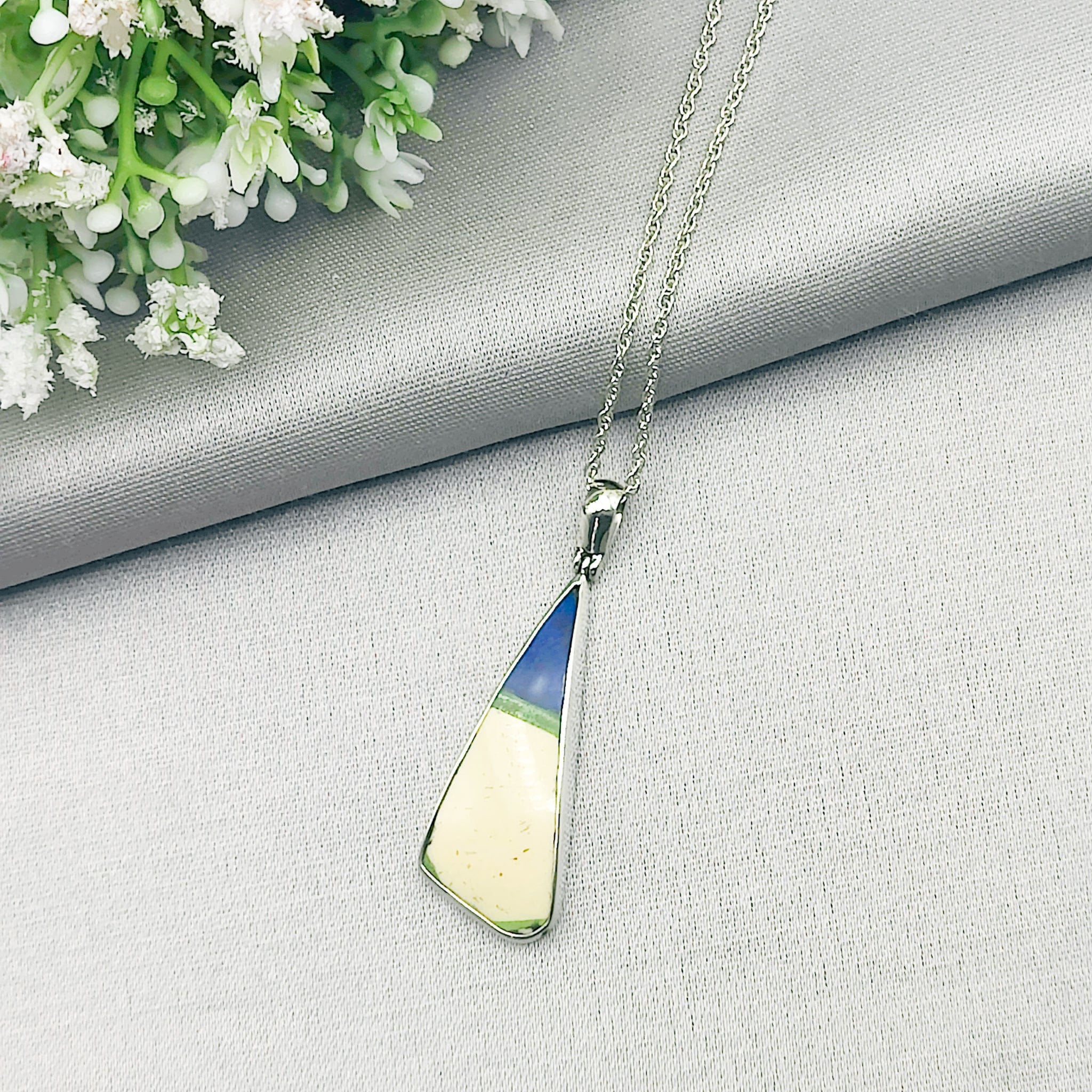 Hepburn and Hughes Art Deco Pendant | Original Clarice Cliff | Blue Triangle | Sterling Silver