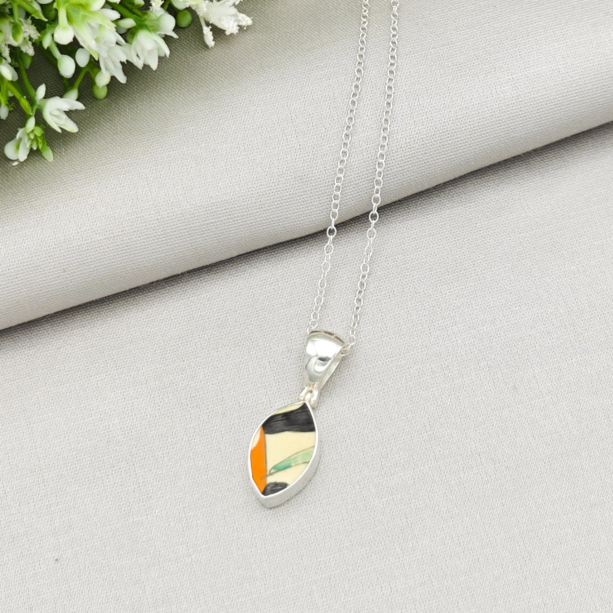 Hepburn and Hughes Art Deco Pendant | Original Clarice Cliff Pottery | 20mm Abstract | Sterling Silver