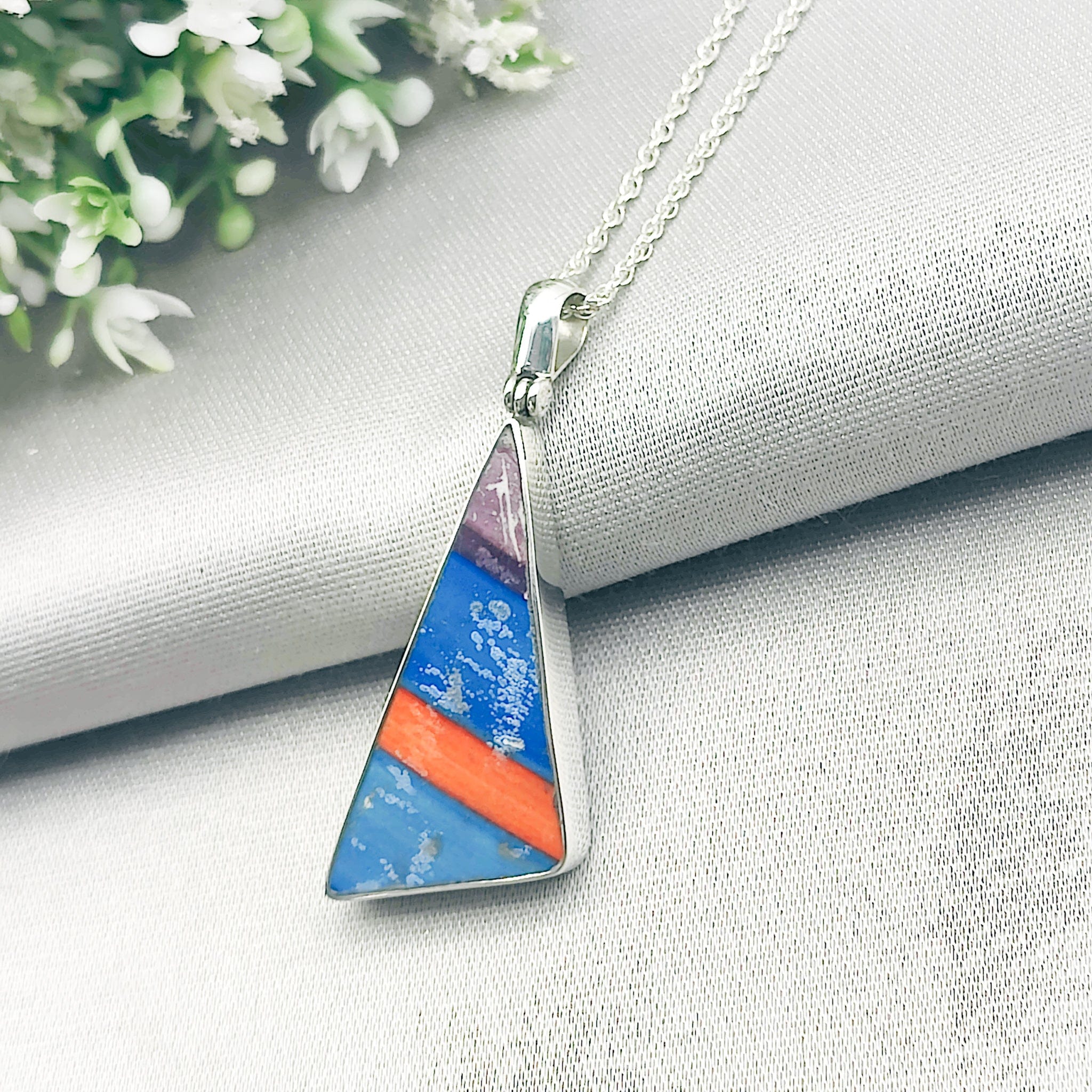 Hepburn and Hughes Art Deco Pendant | Original Clarice Cliff Pottery | Blue Abstract | Sterling Silver