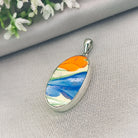 Hepburn and Hughes Art Deco Pendant | Original Clarice Cliff Pottery | Blue Crocus | Sterling Silver