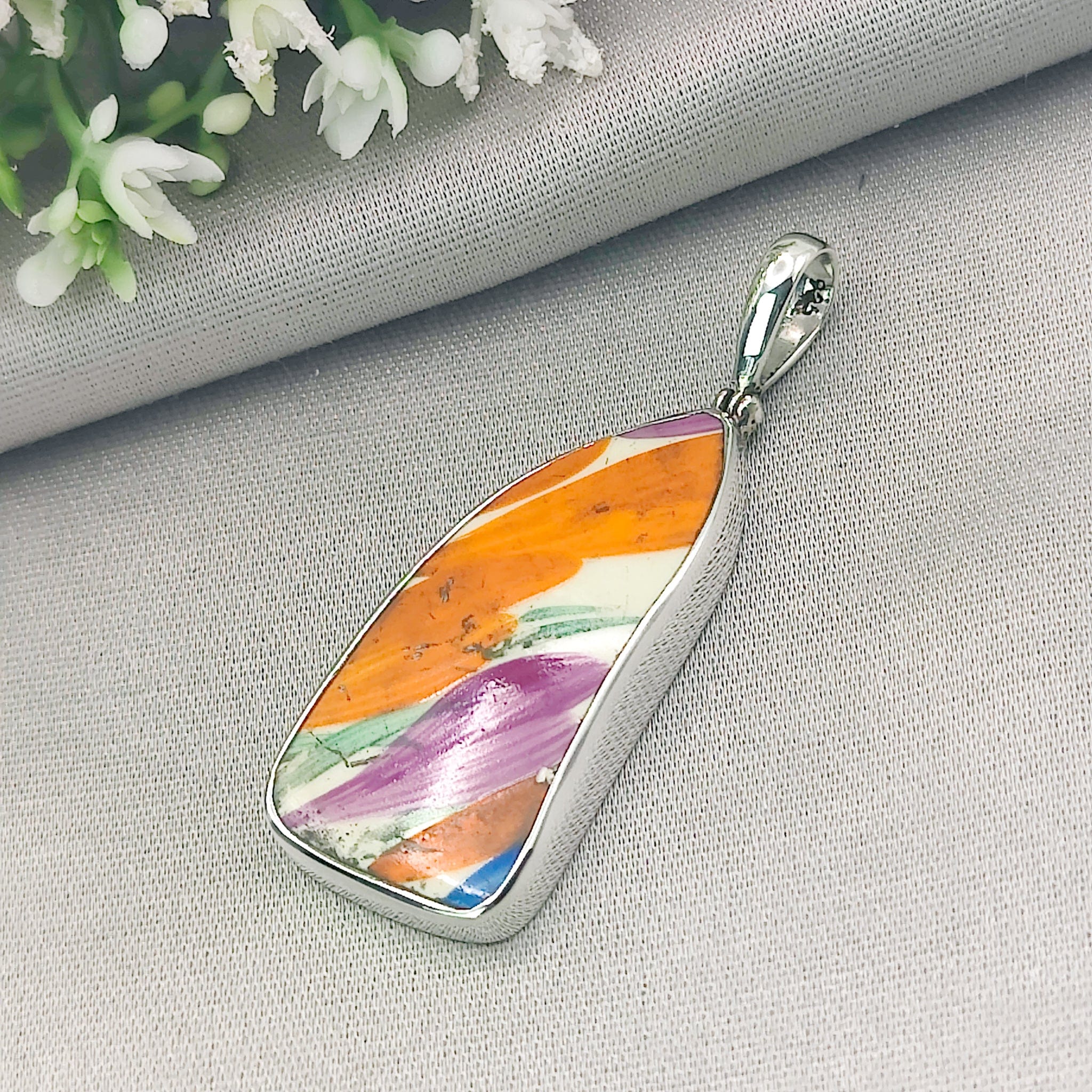 Hepburn and Hughes Art Deco Pendant | Original Clarice Cliff Pottery | Flowers | Sterling Silver