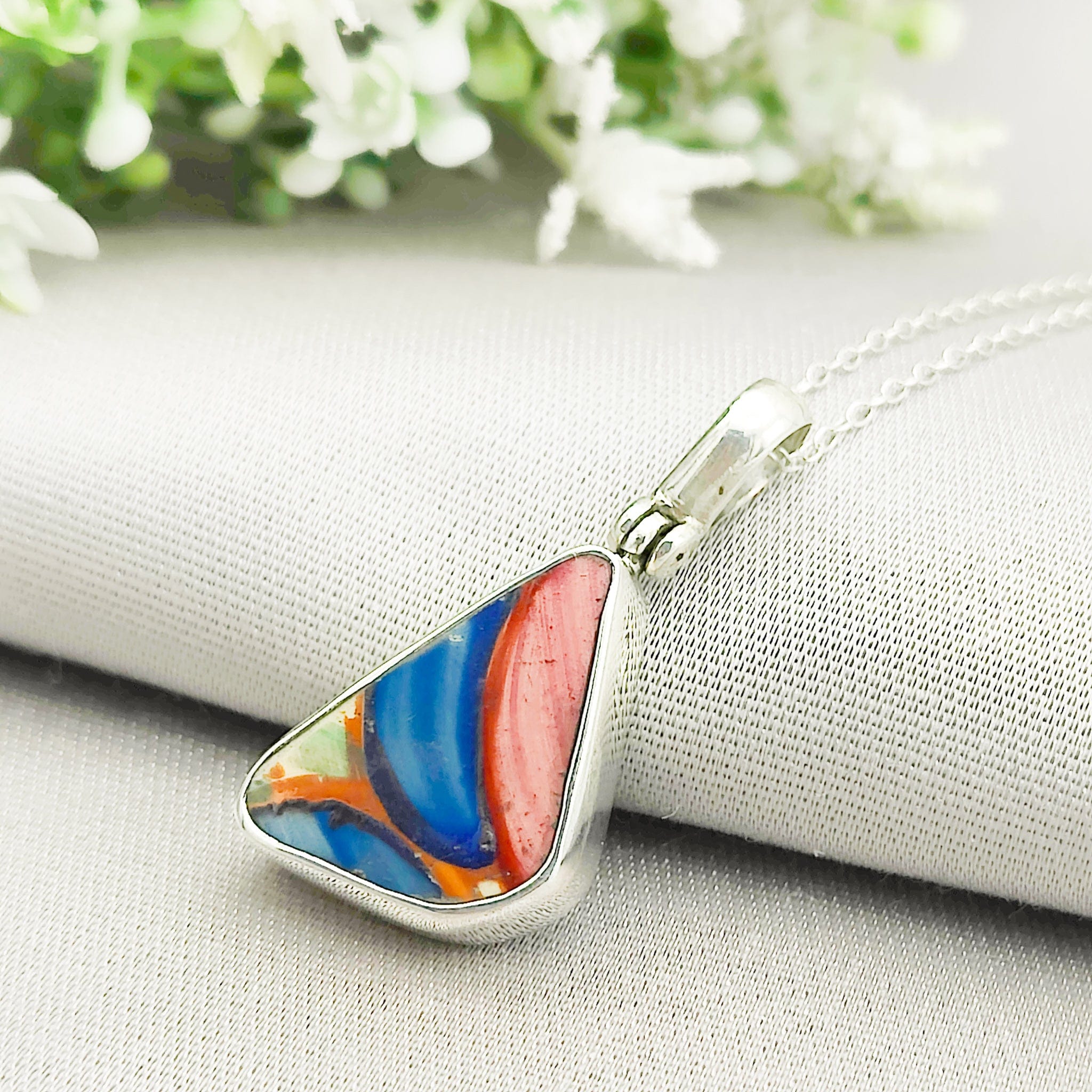 Hepburn and Hughes Art Deco Pendant | Original Clarice Cliff Pottery | Green, Orange and Yellow Designs | Sterling Silver