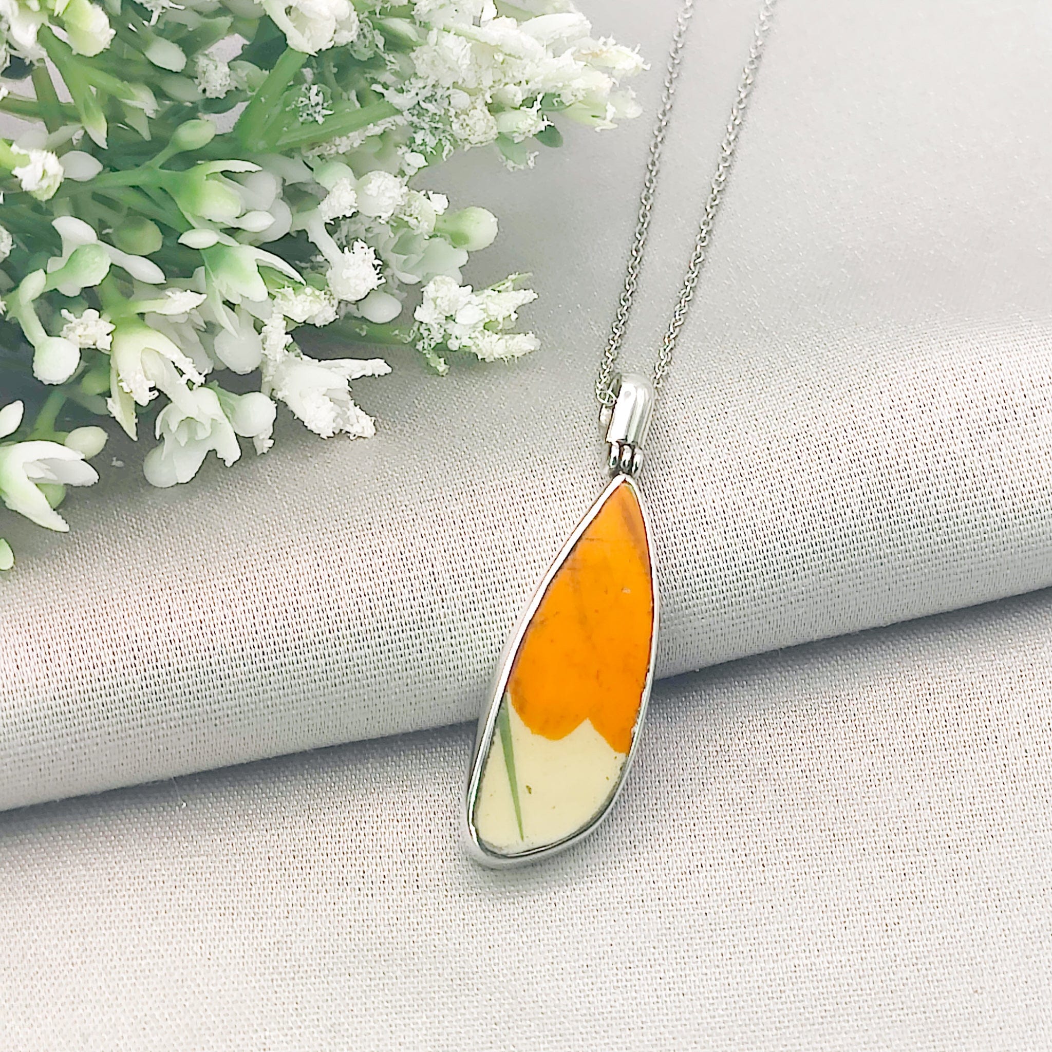 Hepburn and Hughes Art Deco Pendant | Original Clarice Cliff Pottery | Orange | Sterling Silver