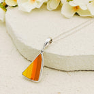 Hepburn and Hughes Original Clarice Cliff Pottery pendant with Striped Triangles in orange, yellow and white, in Sterling Silver with a siver chain
