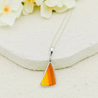 Hepburn and Hughes Original Clarice Cliff Pottery pendant with Striped Triangles in orange and  yellow, in Sterling Silver with a silver chain