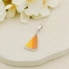 Hepburn and Hughes Original Clarice Cliff Pottery pendant with Striped Triangles in orange, yellow and white, in Sterling Silver with a silver chain