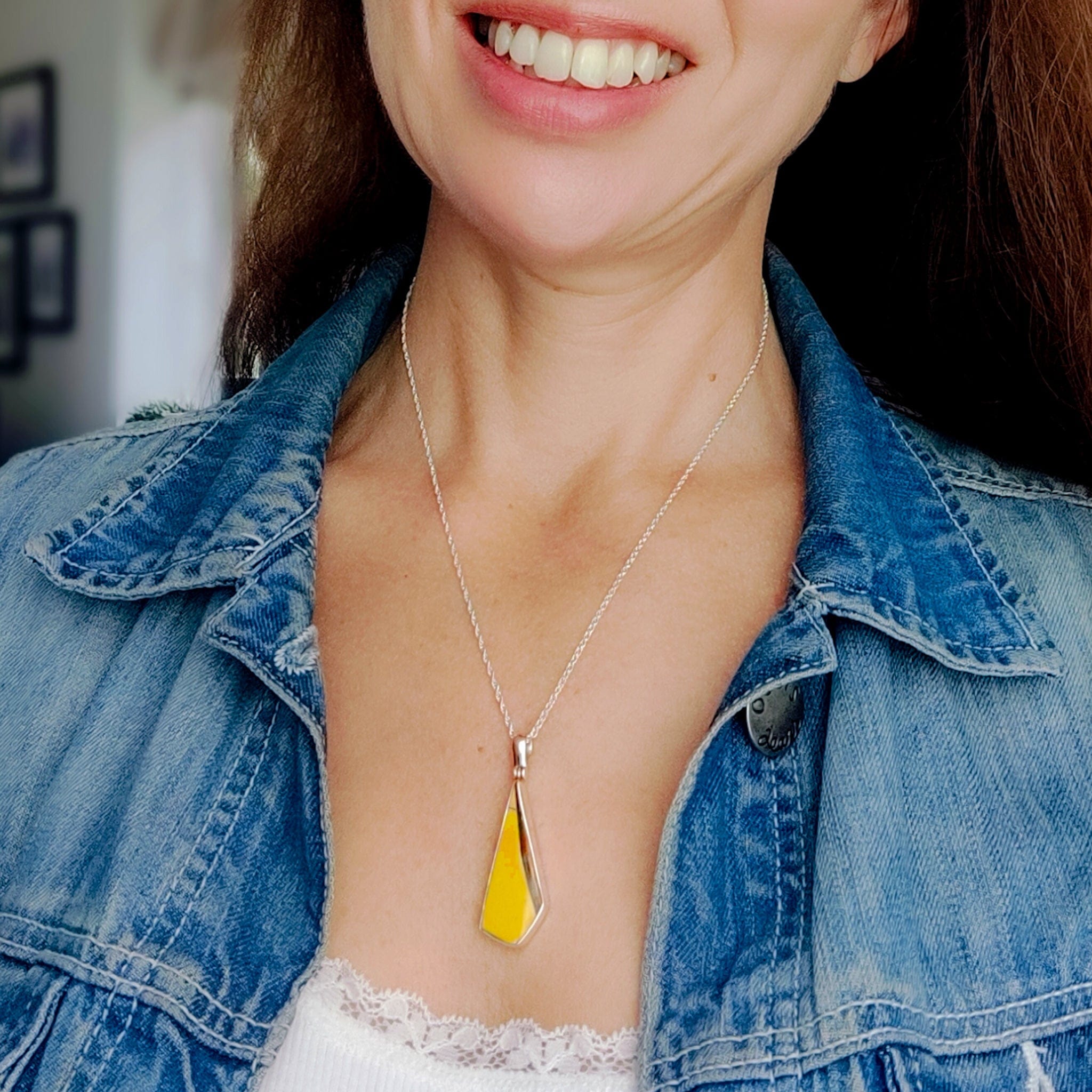 Hepburn and Hughes Art Deco Pendant | Original Clarice Cliff Pottery | Yellow | Sterling Silver