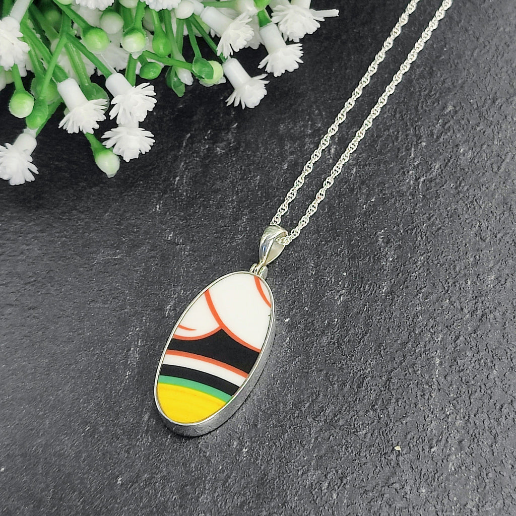 Hepburn and Hughes Art Deco pendant | Oval Clarice Cliff necklace | 40mm long | Four options | Sterling Silver