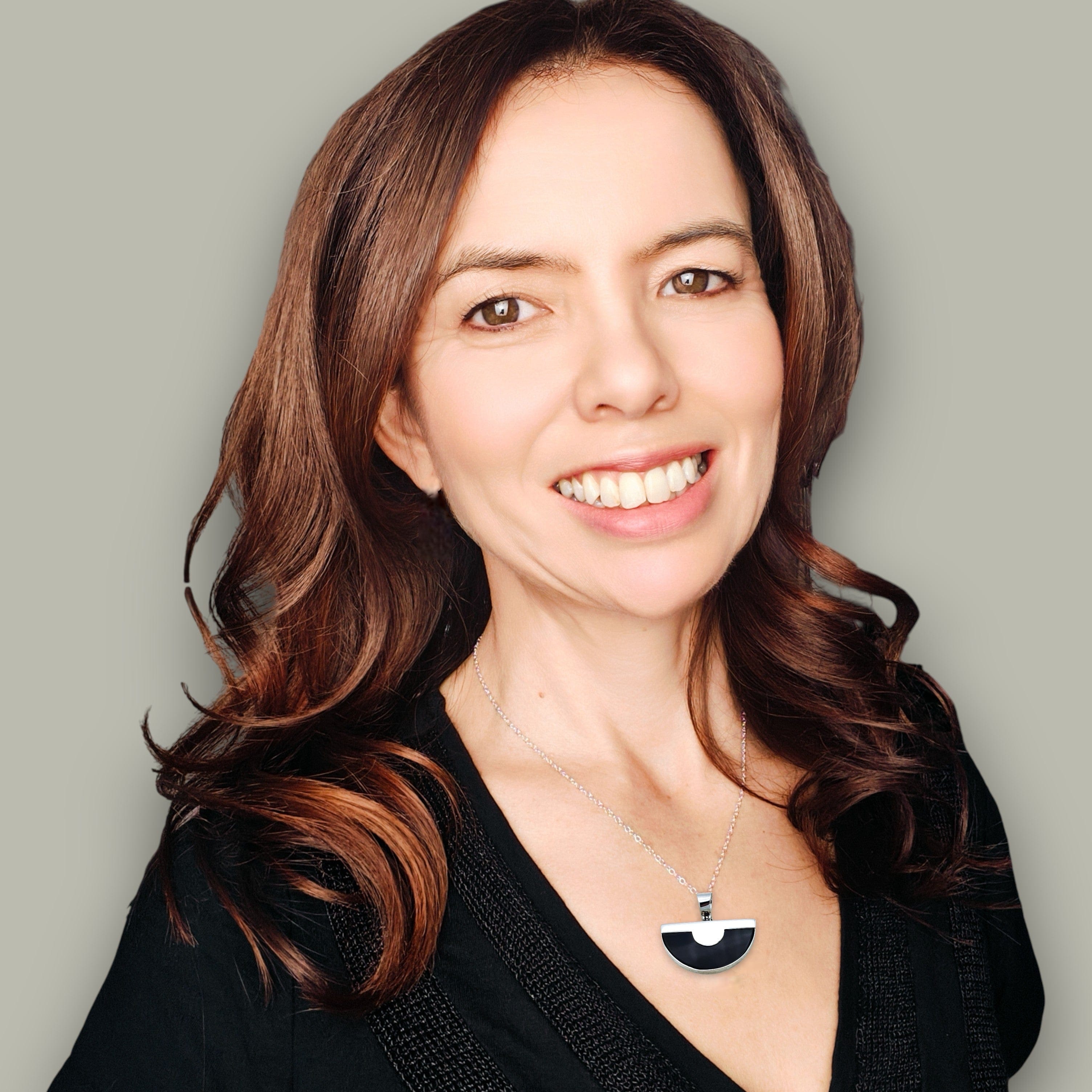 Hepburn and Hughes Art Deco Pendant | Semi Circle | Sterling Silver and Black Resin