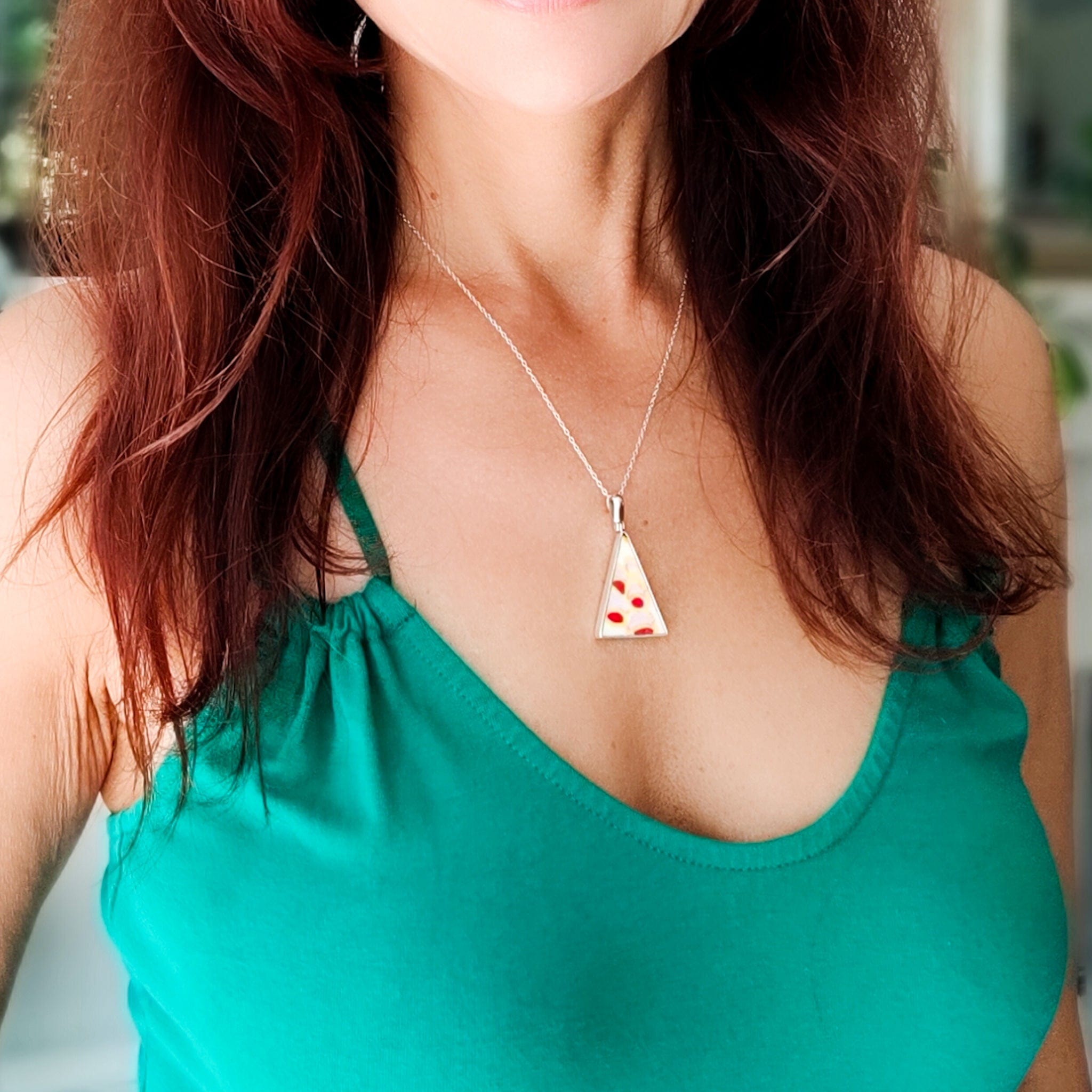 Hepburn and Hughes Art Deco Pendant | Triangular Clarice Cliff necklace | 30mm long | Sterling Silver