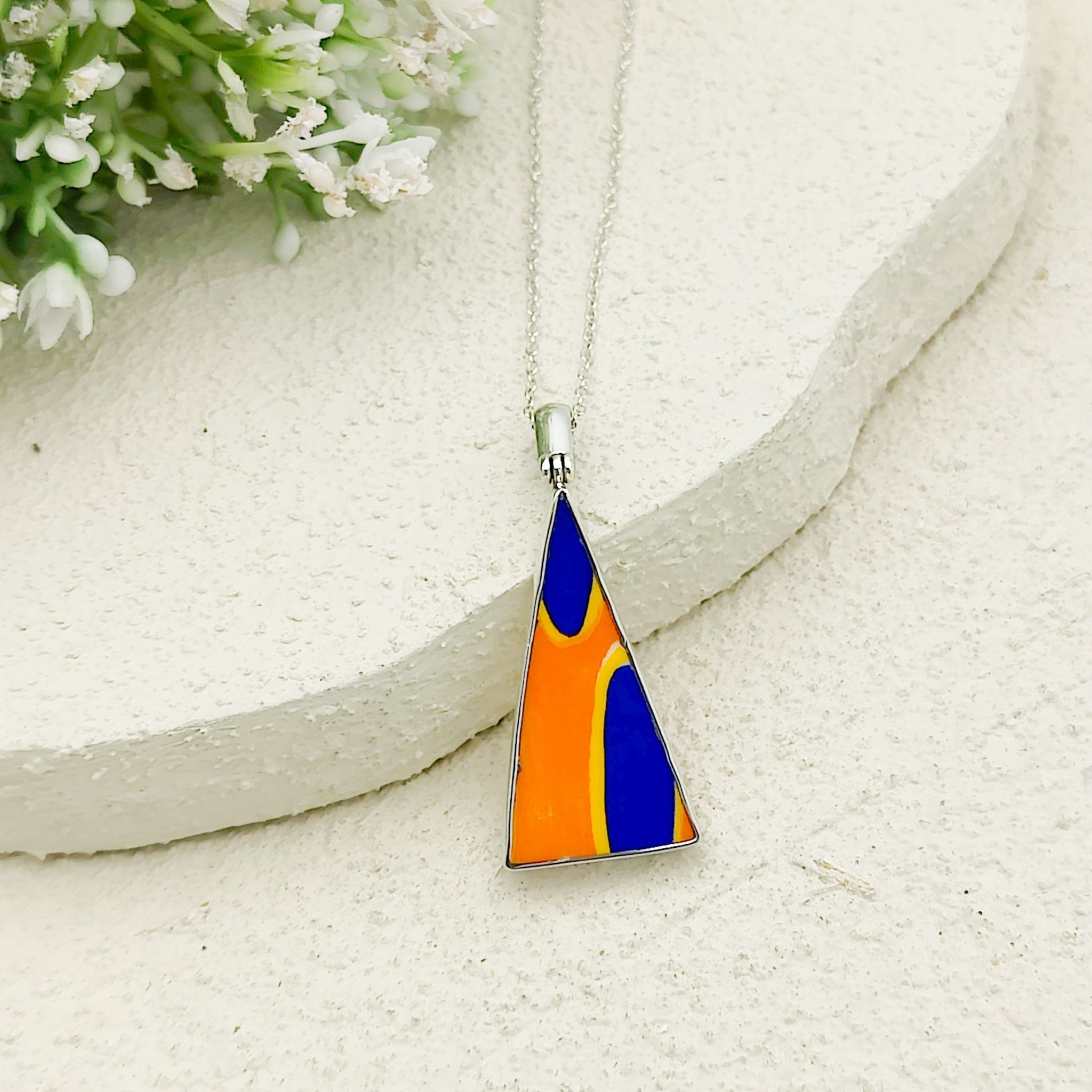 Hepburn and Hughes Art Deco Pendant | Triangular Clarice Cliff necklace | 30mm long | Sterling Silver