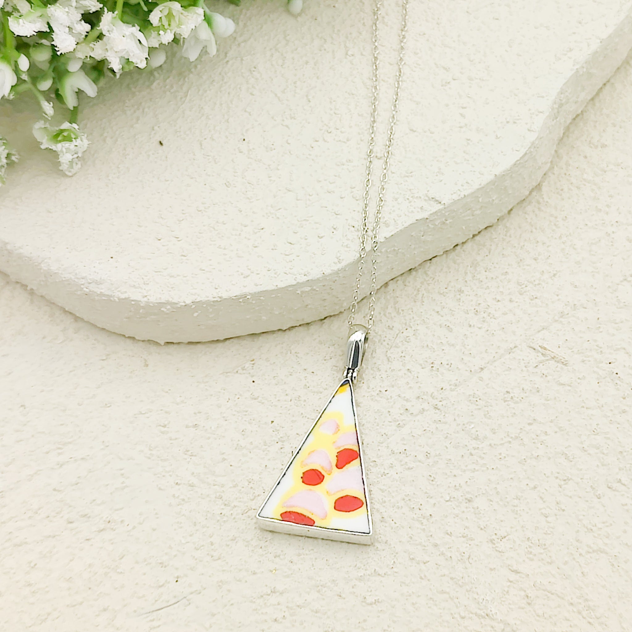 Hepburn and Hughes Art Deco Pendant | Triangular Clarice Cliff necklace | 30mm long | Sterling Silver