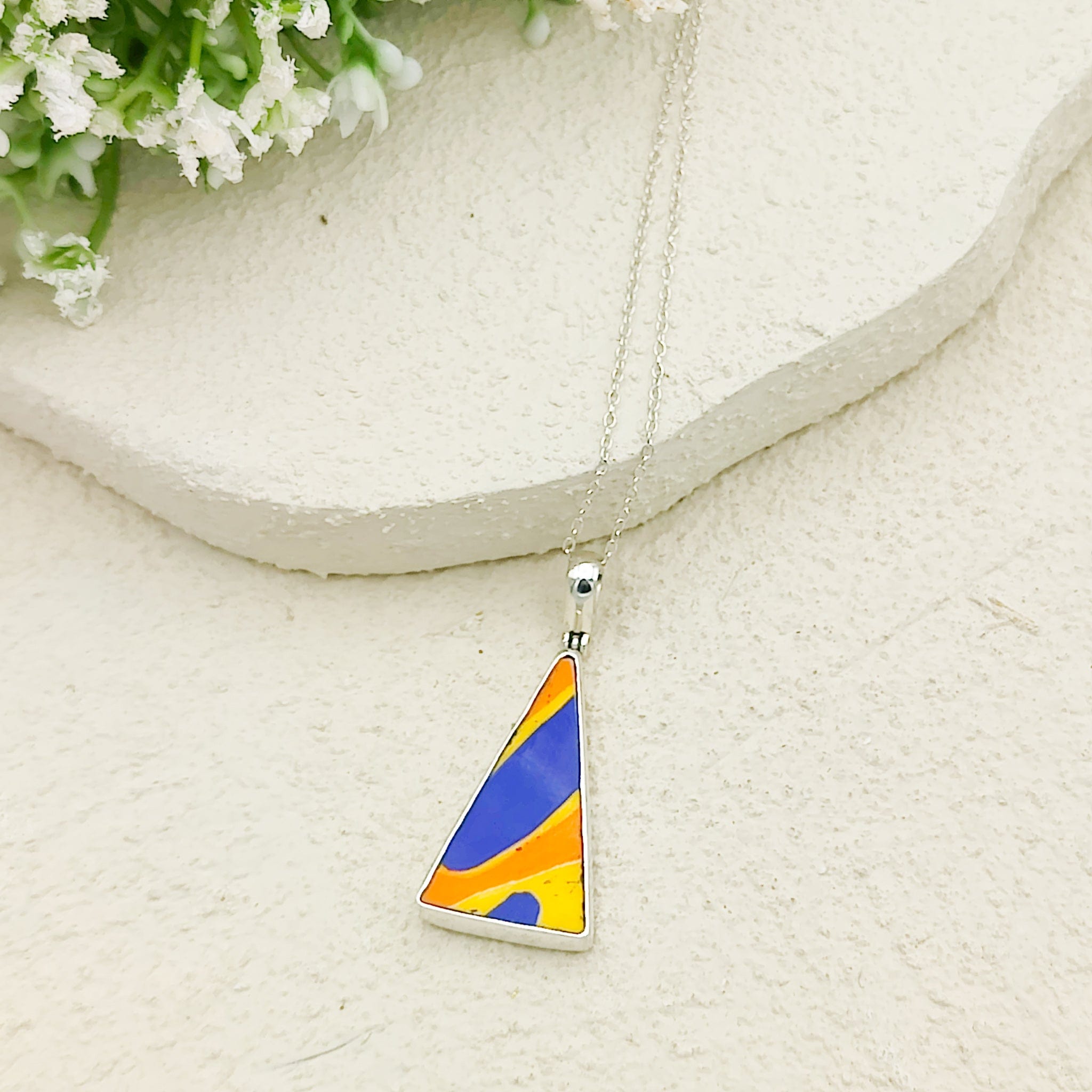 Hepburn and Hughes Art Deco Pendant | Triangular Clarice Cliff necklace | 30mm long | Sterling Silver