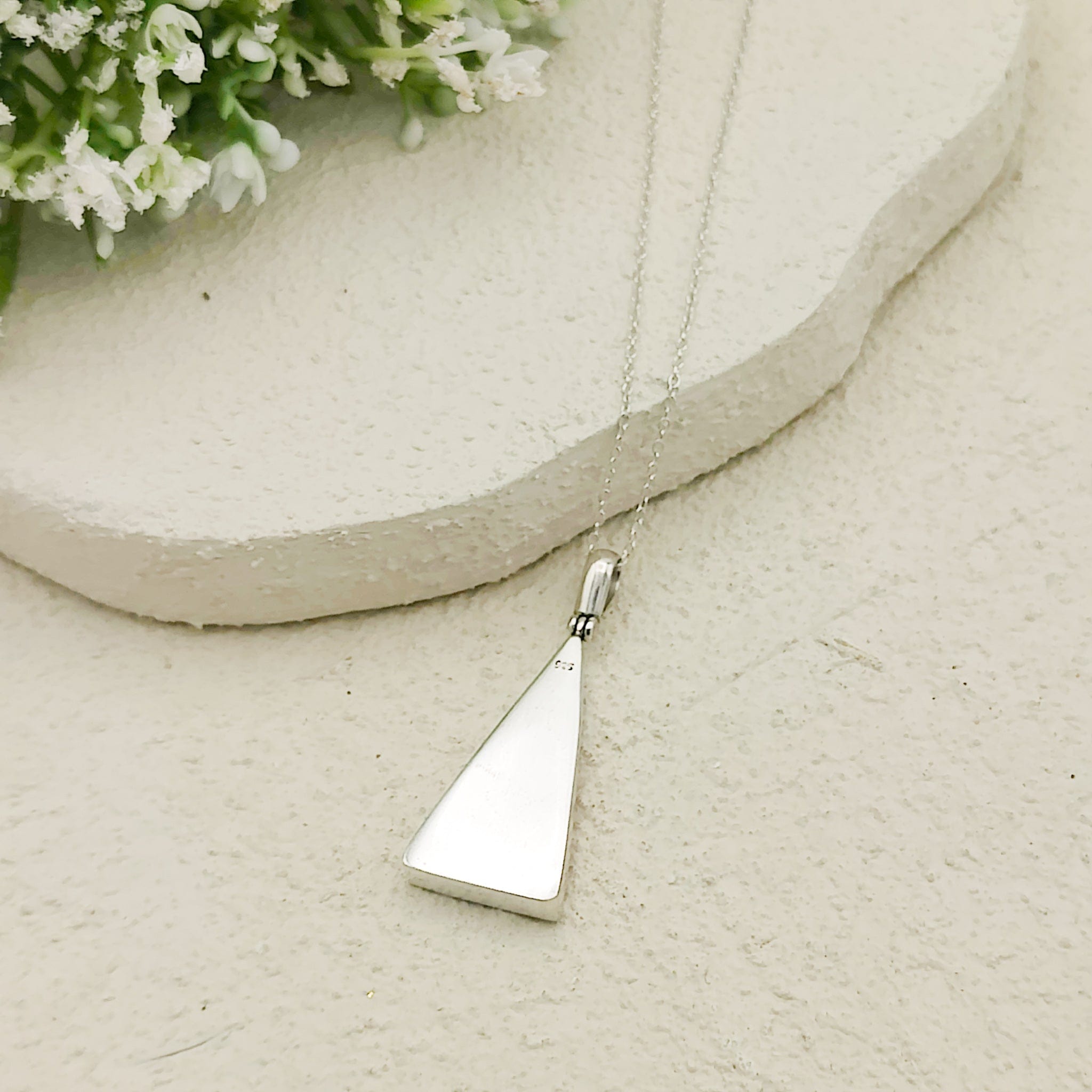 Hepburn and Hughes Art Deco Pendant | Triangular Clarice Cliff necklace | 30mm long | Sterling Silver