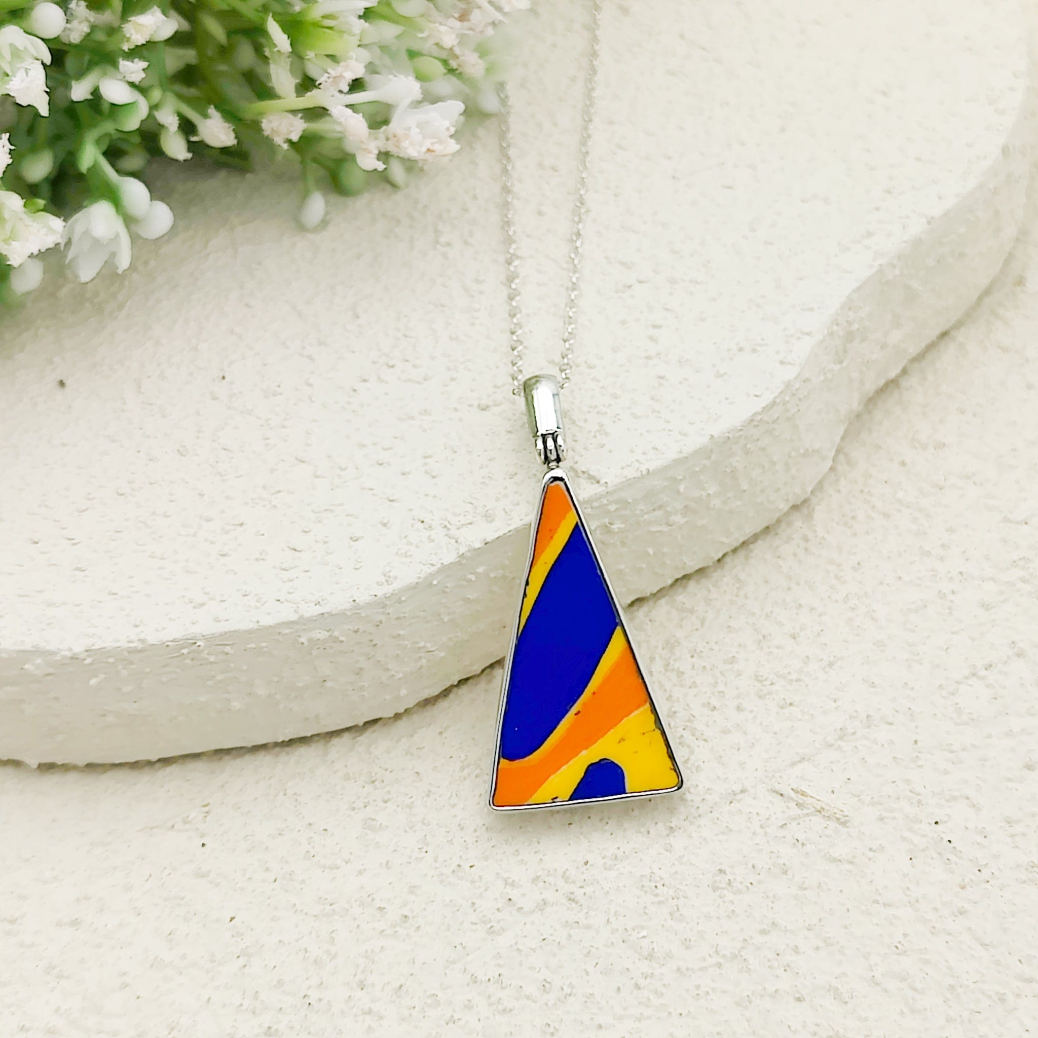 Hepburn and Hughes Art Deco Pendant | Triangular Clarice Cliff necklace | 30mm long | Sterling Silver