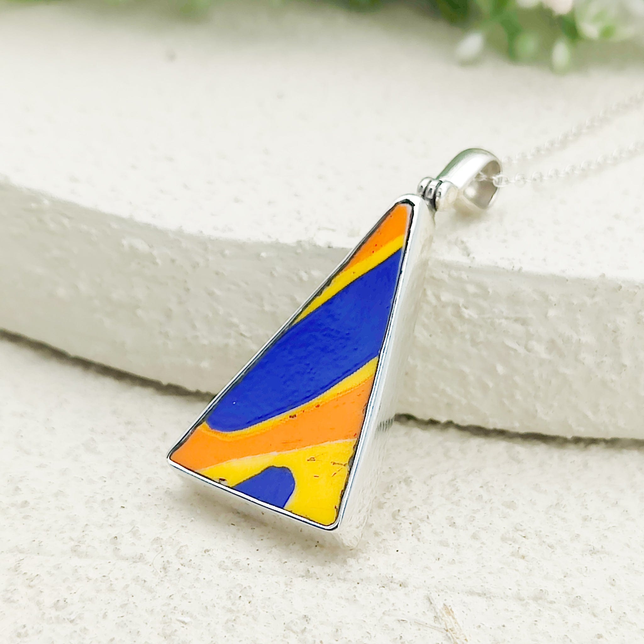 Hepburn and Hughes Art Deco Pendant | Triangular Clarice Cliff necklace | 30mm long | Sterling Silver