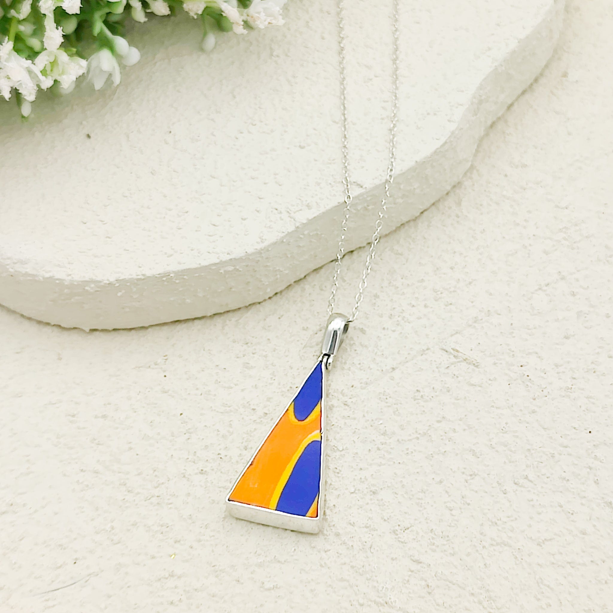 Hepburn and Hughes Art Deco Pendant | Triangular Clarice Cliff necklace | 30mm long | Sterling Silver