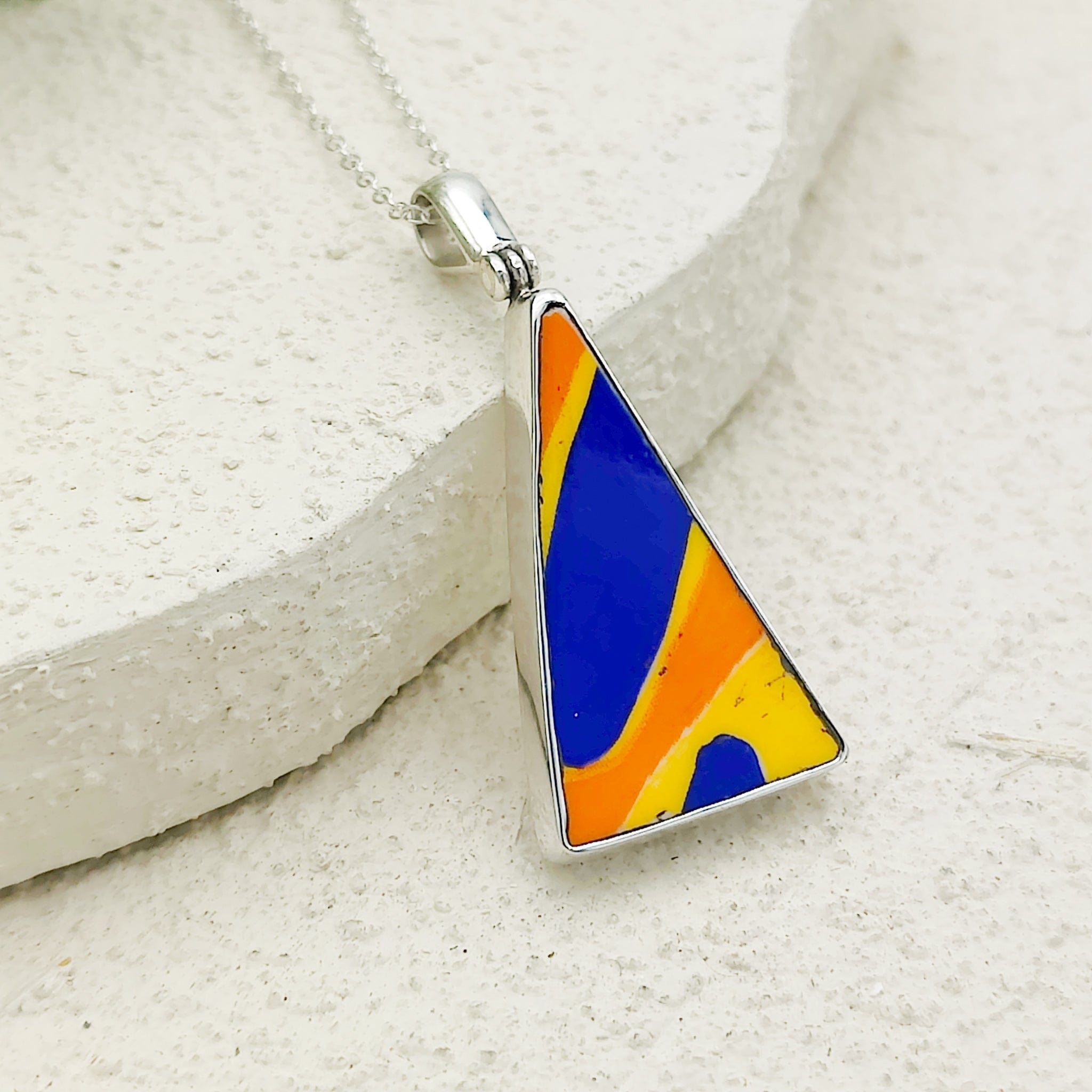 Hepburn and Hughes Art Deco Pendant | Triangular Clarice Cliff necklace | 30mm long | Sterling Silver