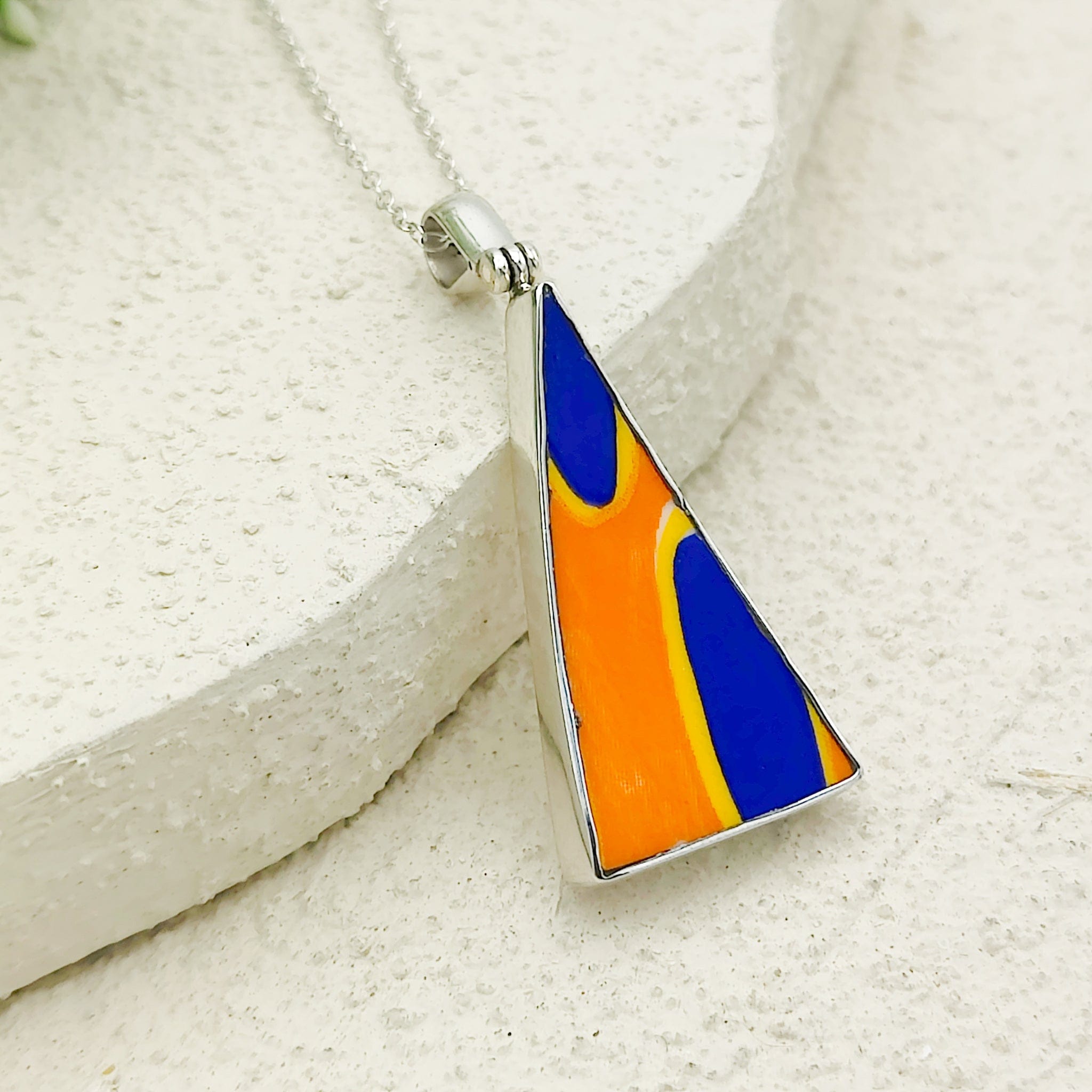 Hepburn and Hughes Art Deco Pendant | Triangular Clarice Cliff necklace | 30mm long | Sterling Silver