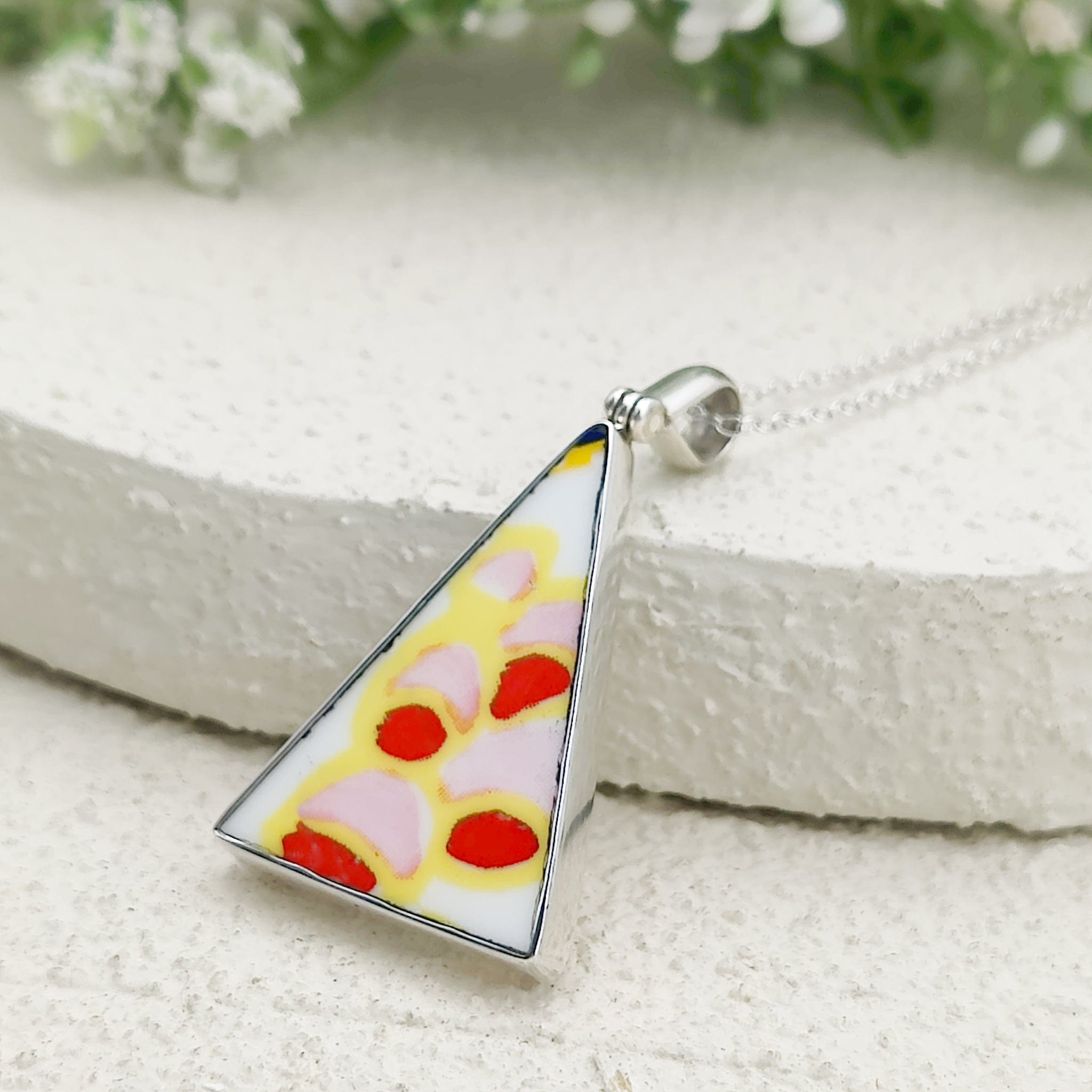 Hepburn and Hughes Art Deco Pendant | Triangular Clarice Cliff necklace | 30mm long | Sterling Silver