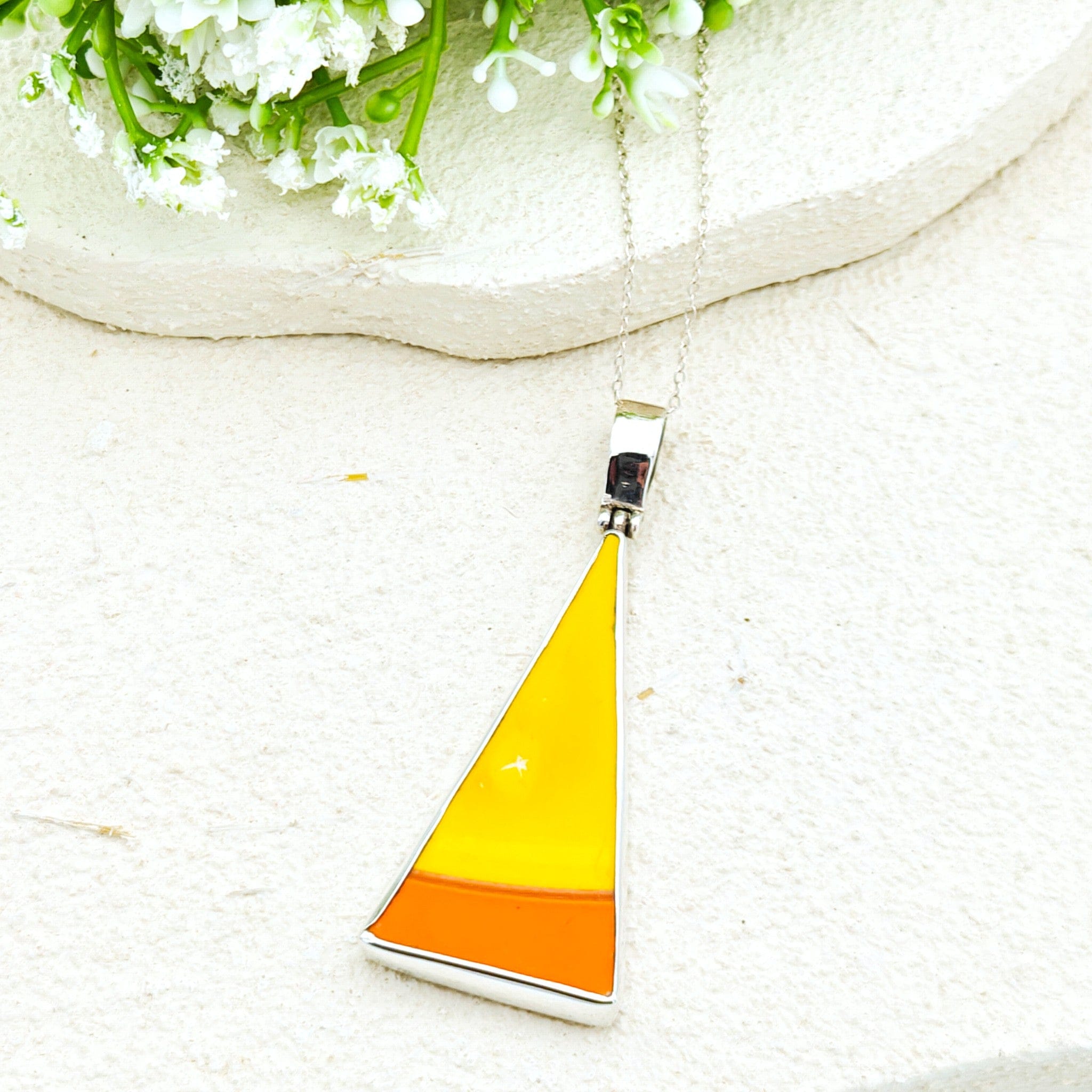 Hepburn and Hughes Art Deco Pendant | Triangular Clarice Cliff necklace | 40mm long | Two options | Sterling Silver