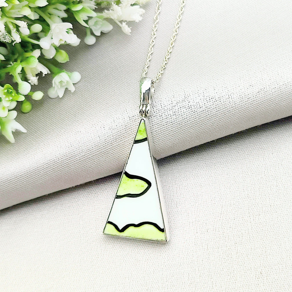 Hepburn and Hughes Art Deco Pendant | Upcycled Clarice Cliff | Large Triangle | Sterling Silver