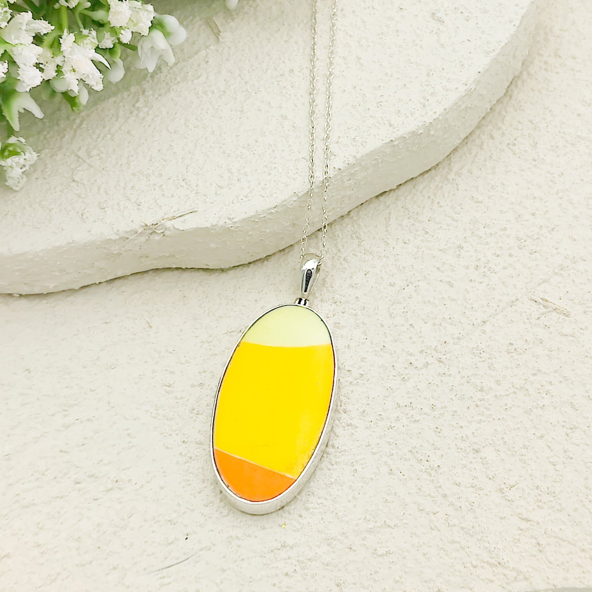 Hepburn and Hughes Art Deco Pendant | Upcycled Clarice Cliff | Small Oval Necklace | Sterling Silver
