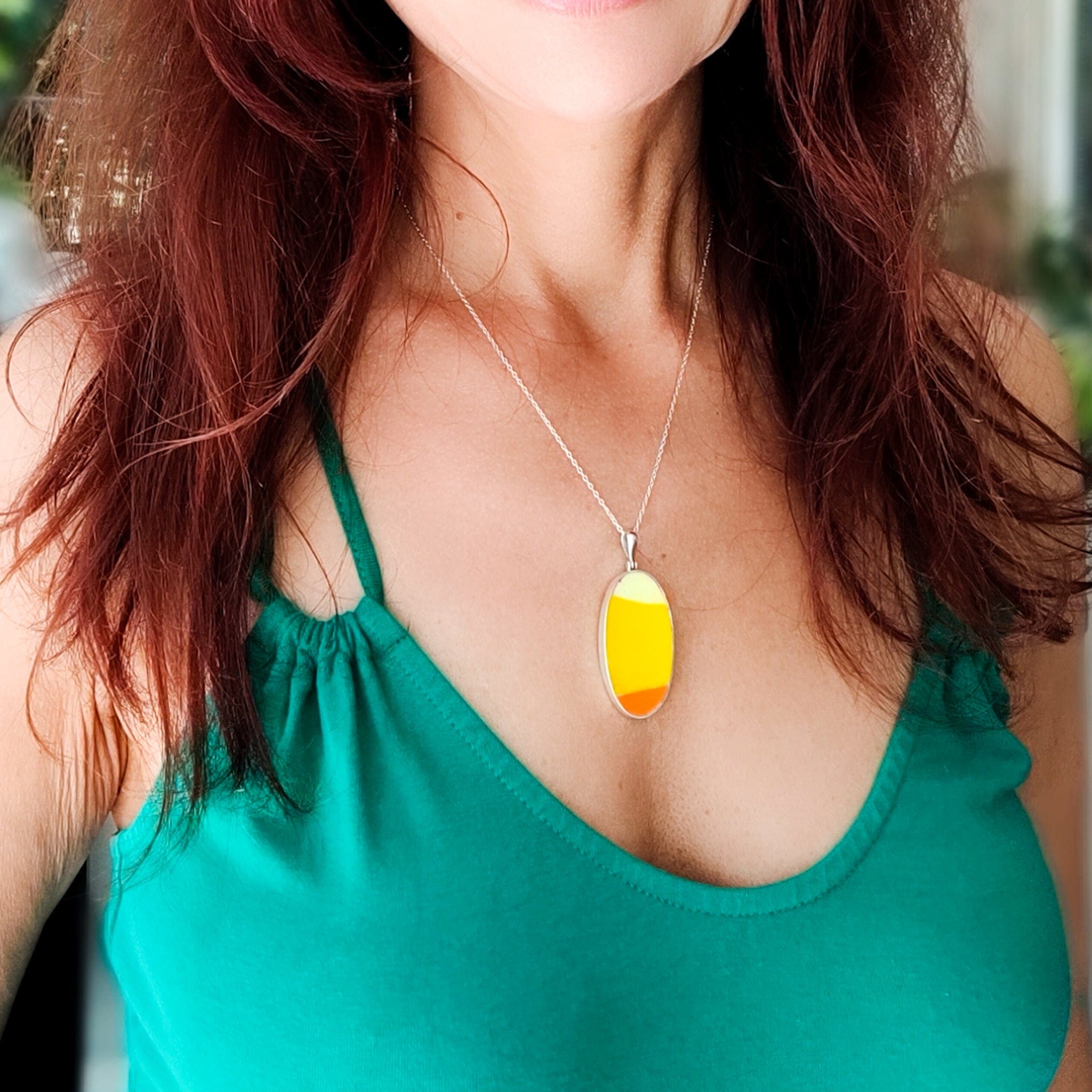 Hepburn and Hughes Art Deco Pendant | Upcycled Clarice Cliff | Small Oval Necklace | Sterling Silver