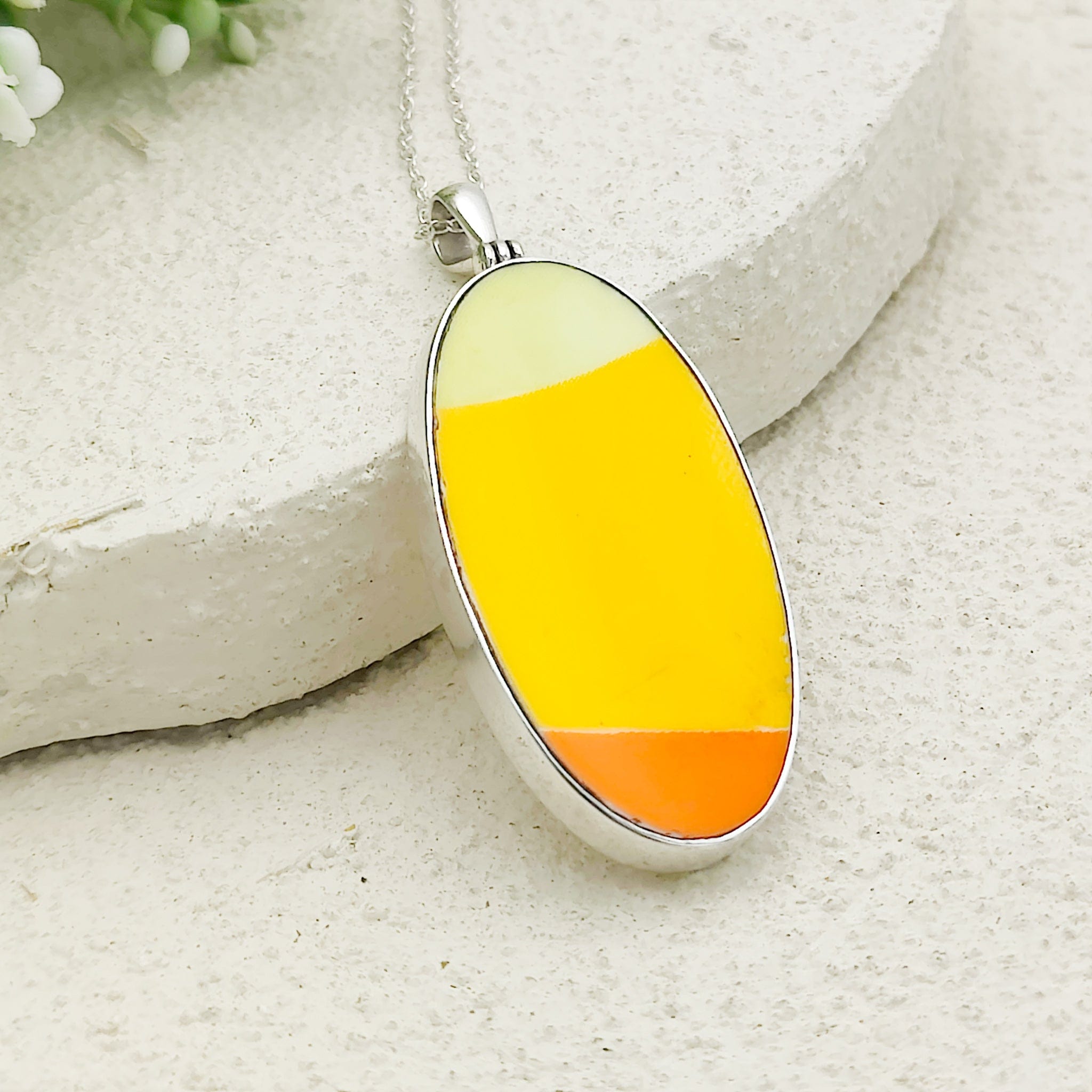 Hepburn and Hughes Art Deco Pendant | Upcycled Clarice Cliff | Small Oval Necklace | Sterling Silver