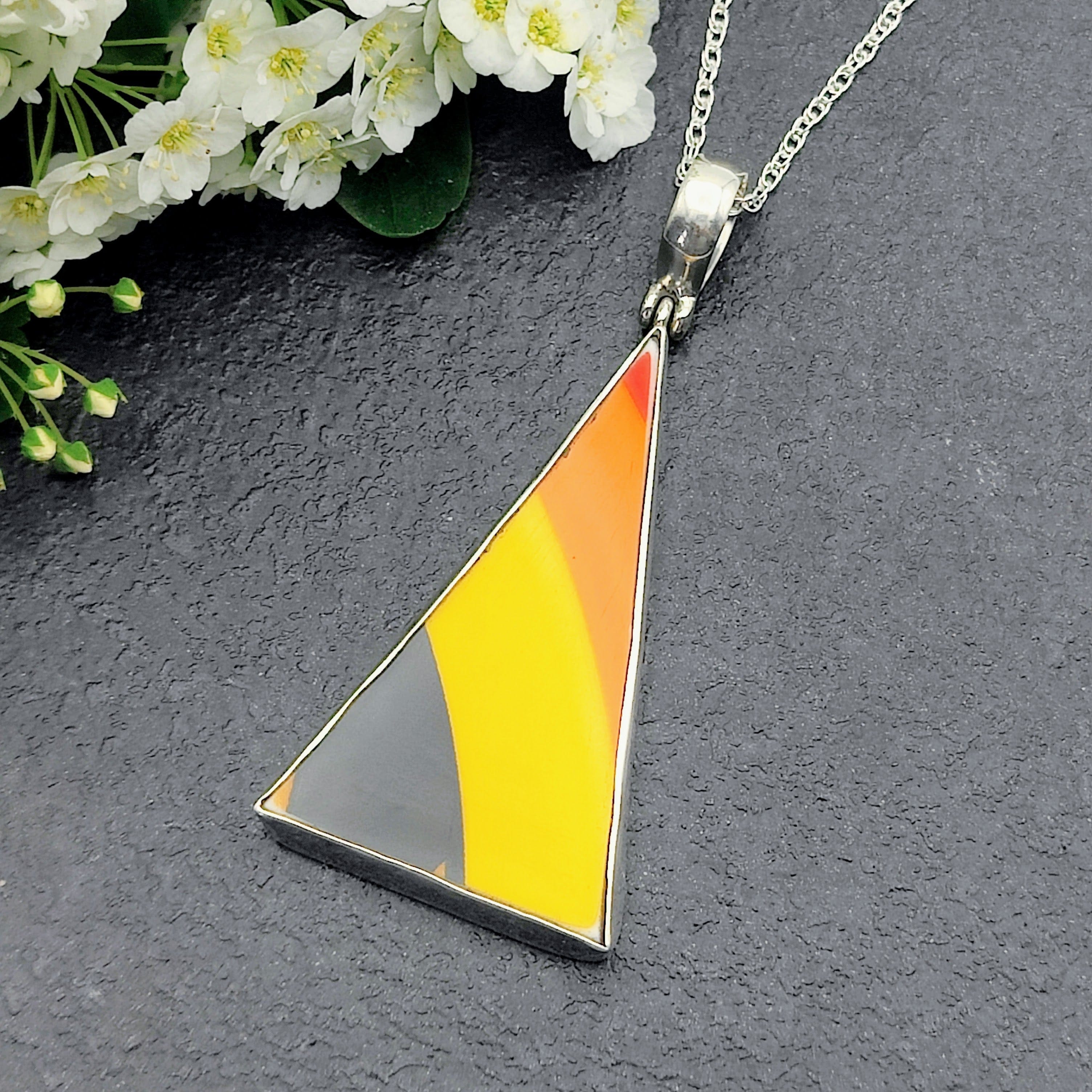 Hepburn and Hughes Art Deco Pendant | Upcycled Clarice Cliff | Triangle | Sterling Silver