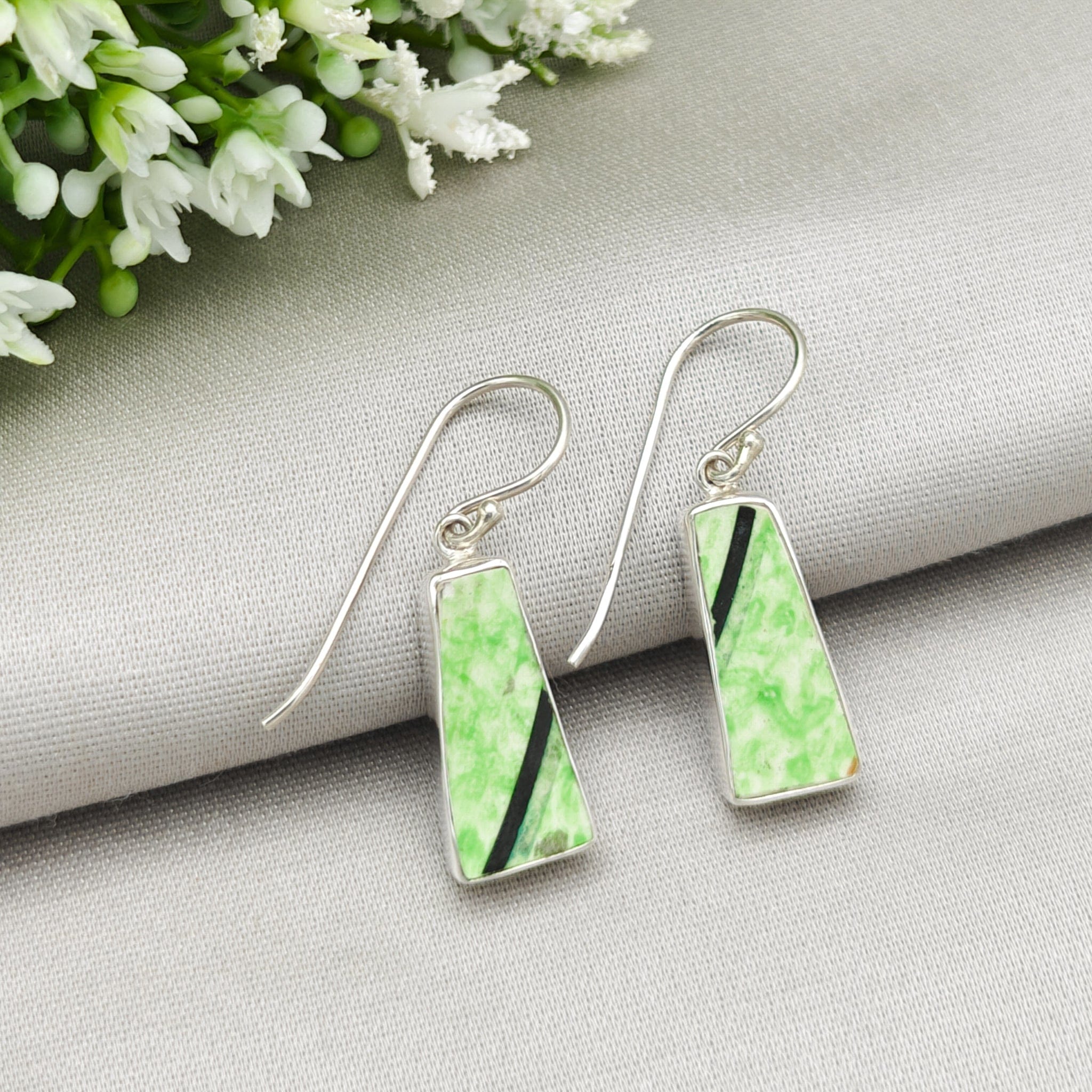 Hepburn and Hughes Art Deco Pottery Earrings | Original Clarice Cliff | 20mm rectangle | Sterling Silver