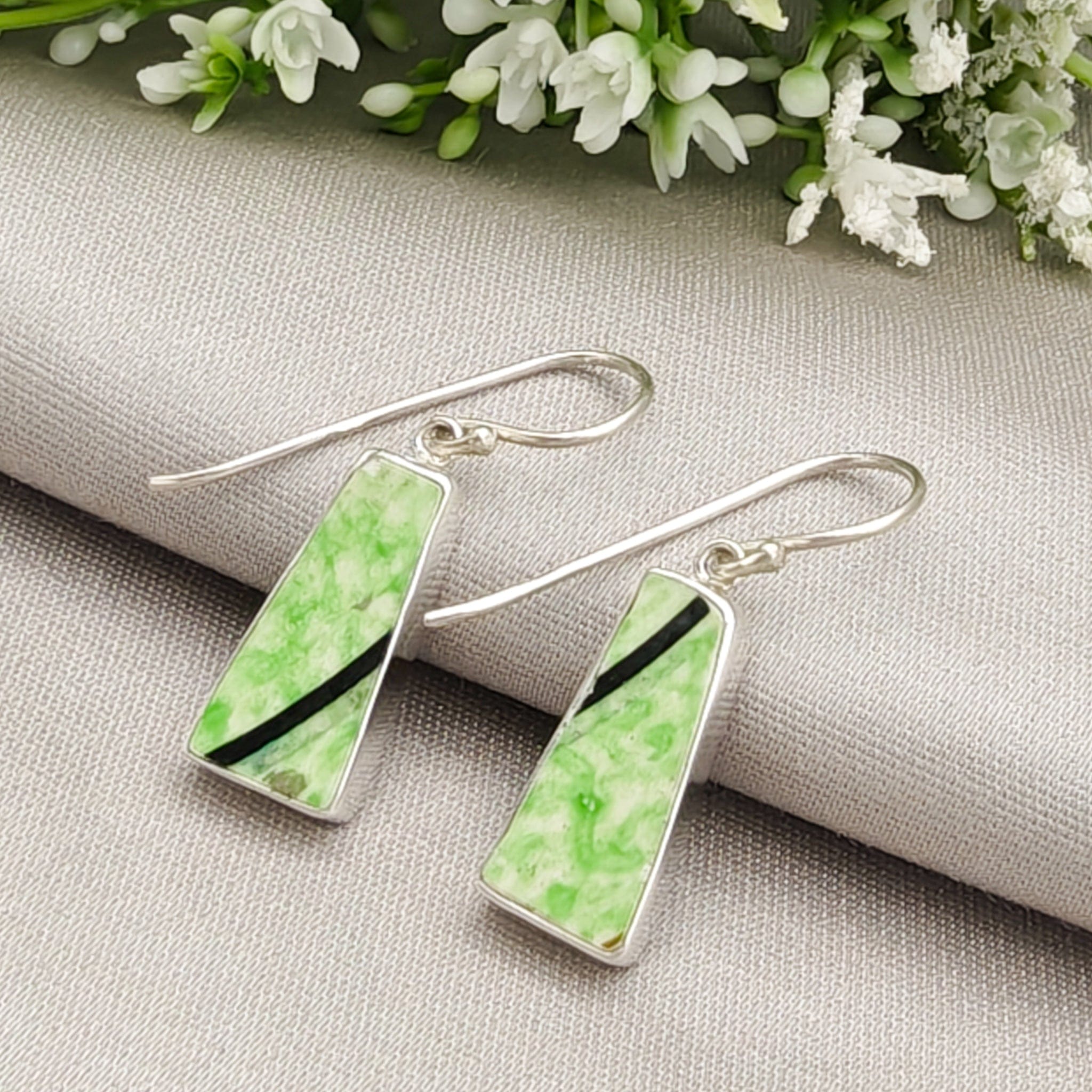 Hepburn and Hughes Art Deco Pottery Earrings | Original Clarice Cliff | 20mm rectangle | Sterling Silver