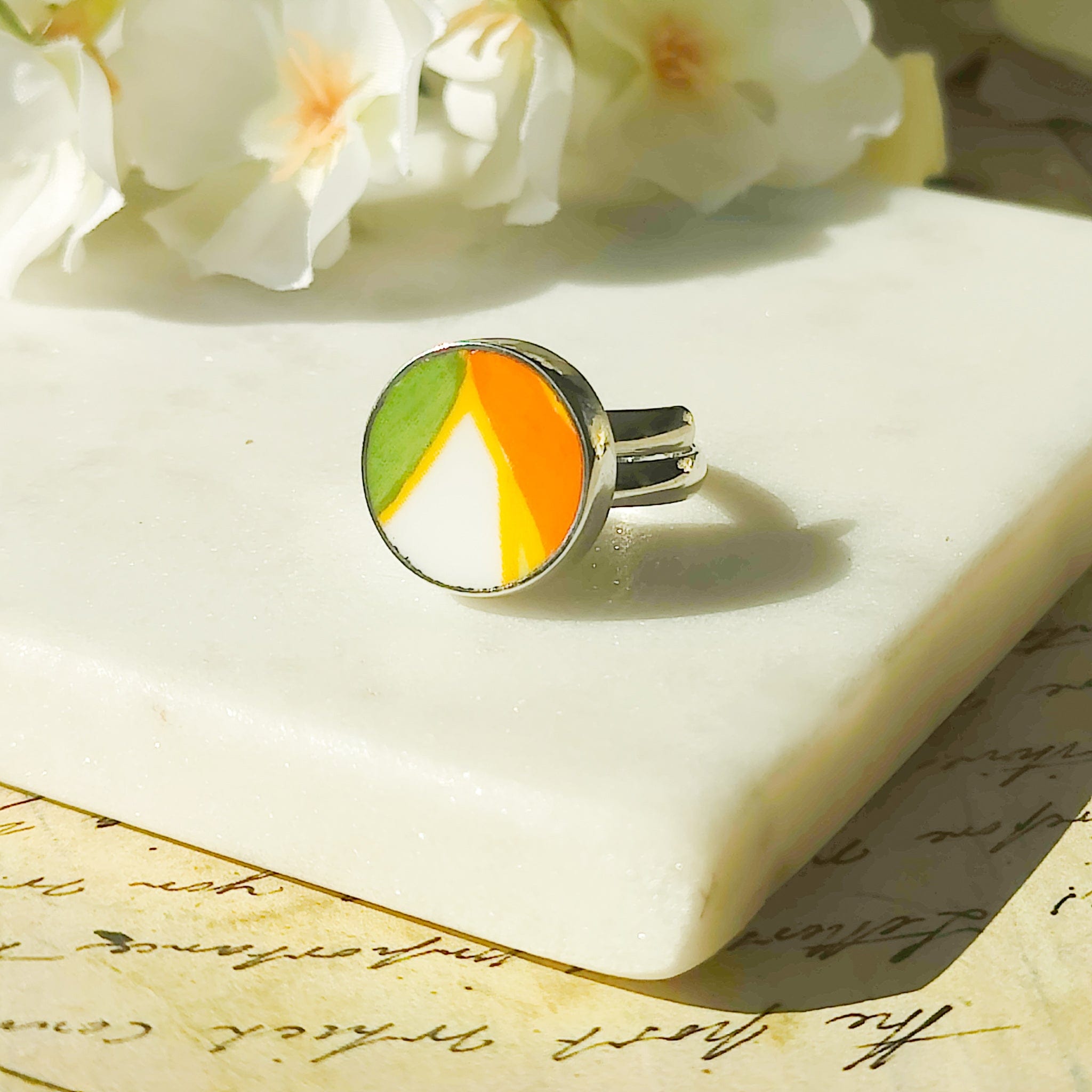 Hepburn and Hughes Art Deco Ring | Clarice Cliff Ceramics | 9th Anniversary | Sterling Silver