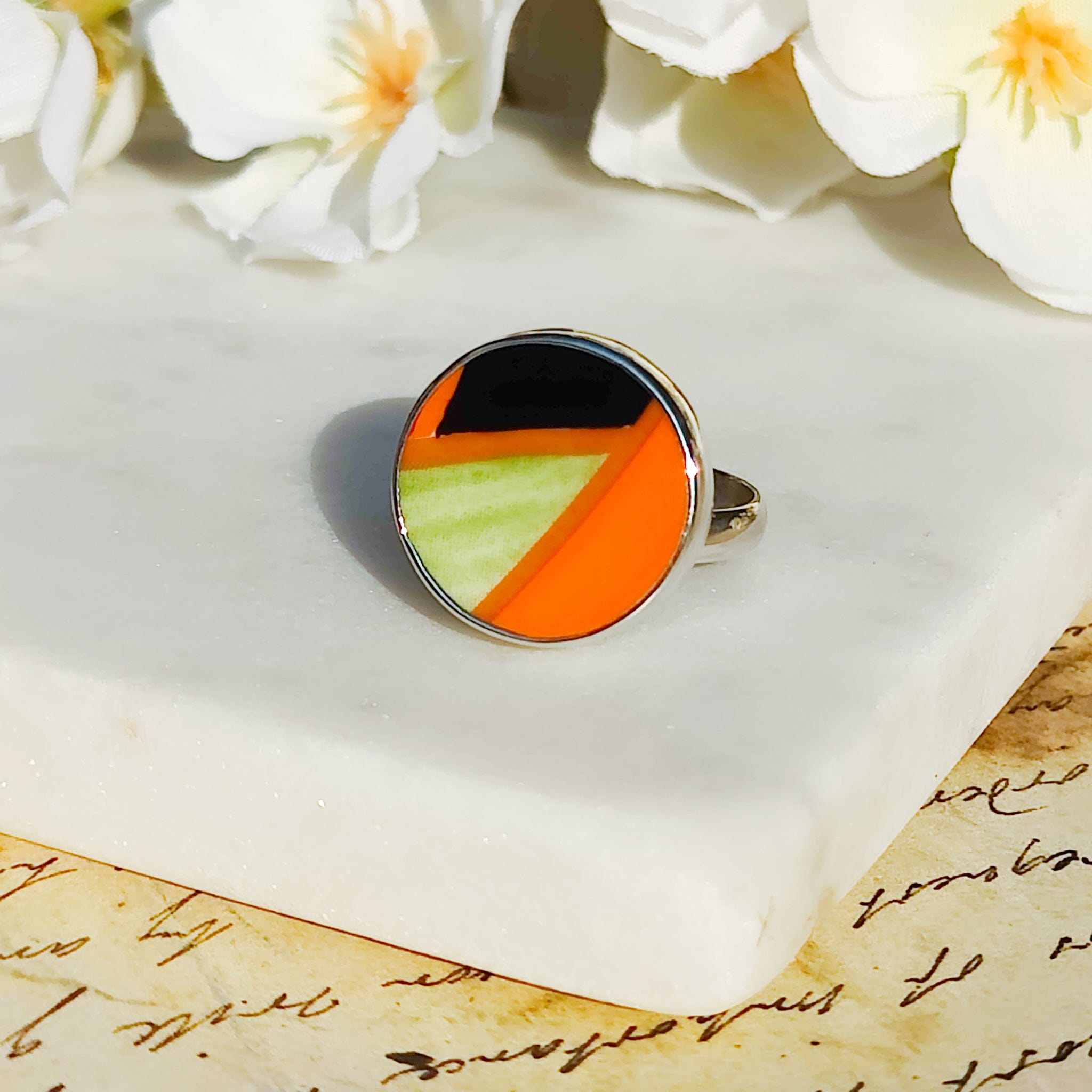 Hepburn and Hughes Art Deco Ring | Clarice Cliff Ceramics | Circle | Sterling Silver