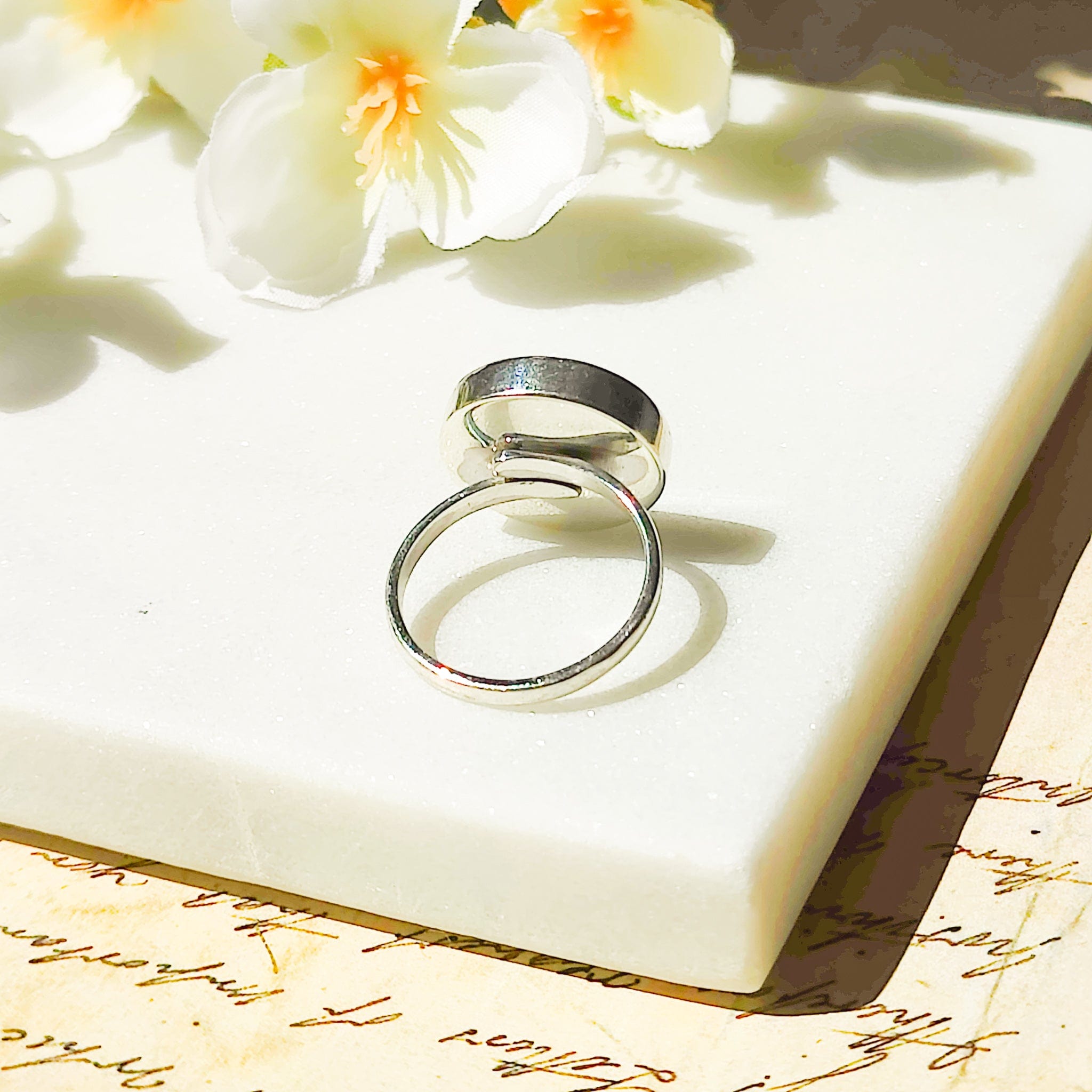 Hepburn and Hughes Art Deco Ring | Clarice Cliff Gift | Adjustable | Yellow and White Pottery | Sterling Silver