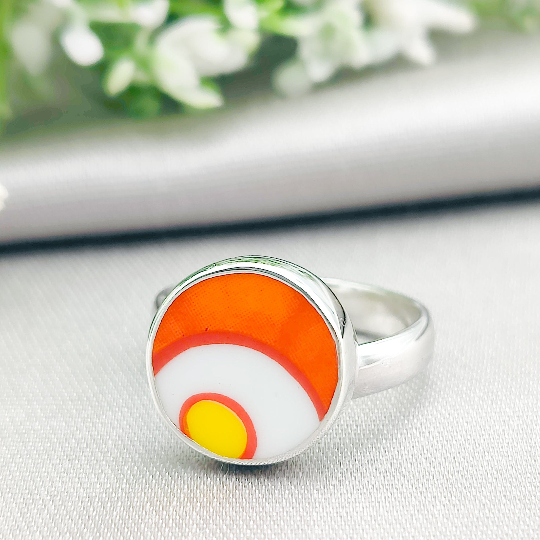 Hepburn and Hughes Art Deco Ring | Clarice Cliff Gift | Orange | Sterling Silver