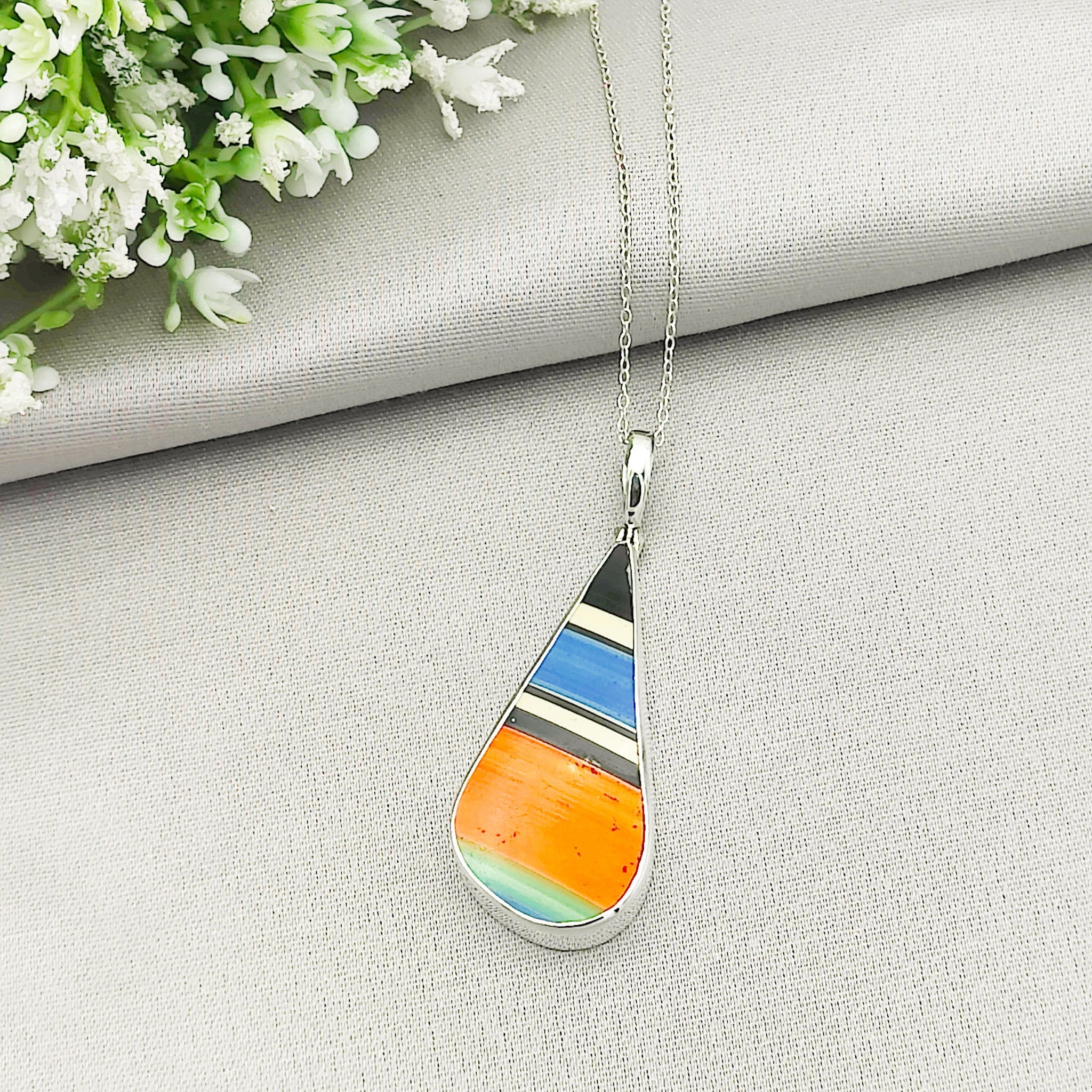 Hepburn and Hughes Art Deco Striped Pendant | Original Clarice Cliff Pottery in Sterling Silver