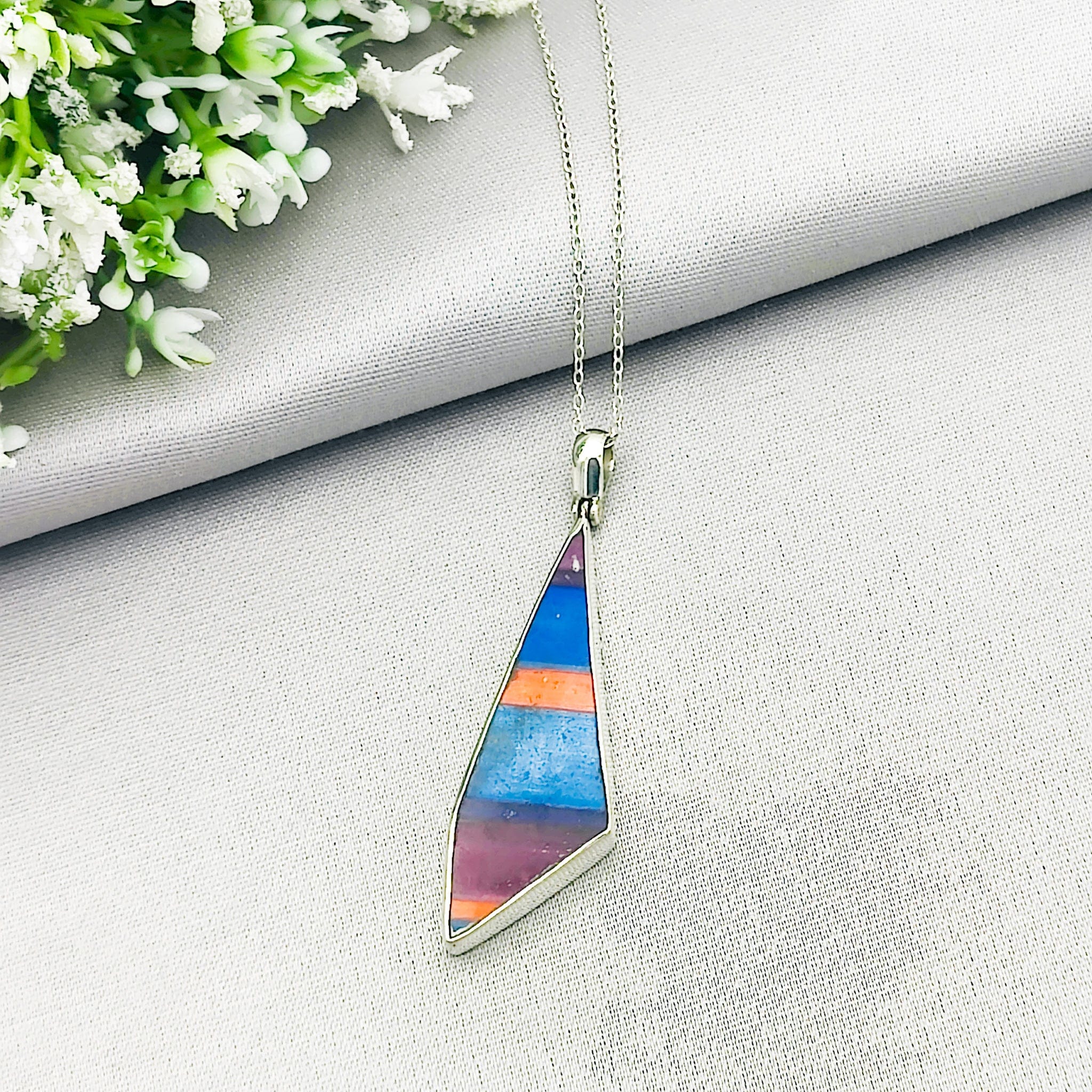 Hepburn and Hughes Art Deco Striped Pendant | Original Clarice Cliff Pottery in Sterling Silver