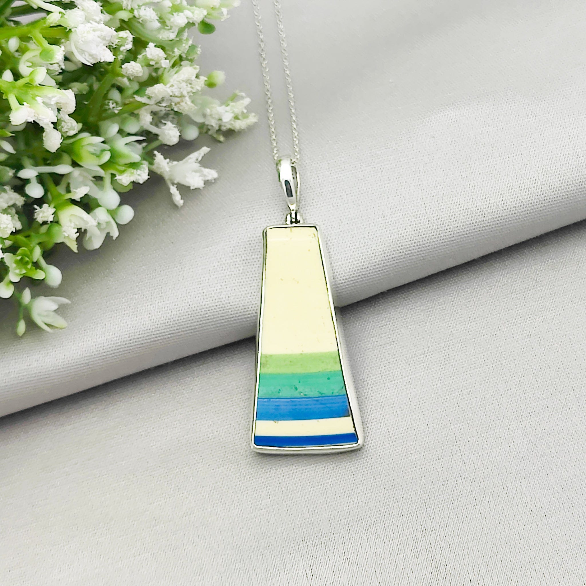 Hepburn and Hughes Art Deco Striped Pendant | Original Clarice Cliff Pottery in Sterling Silver