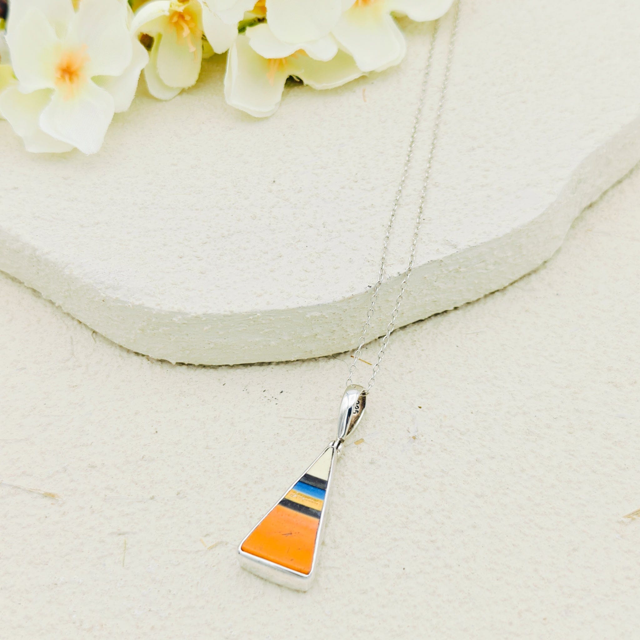 Hepburn and Hughes Art Deco Striped Pendant | Original Clarice Cliff Pottery in Sterling Silver