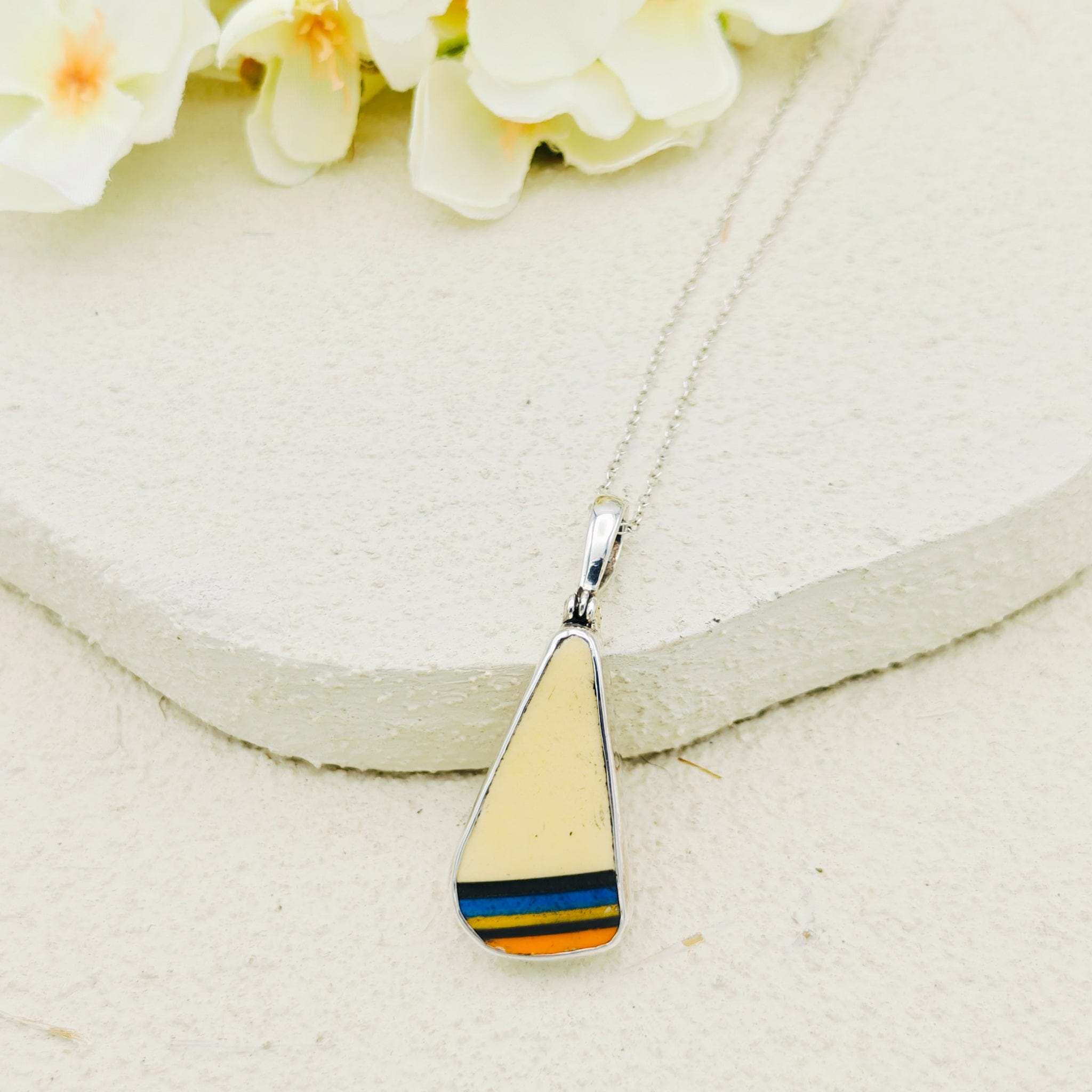 Hepburn and Hughes Art Deco Striped Pendant | Original Clarice Cliff Pottery in Sterling Silver