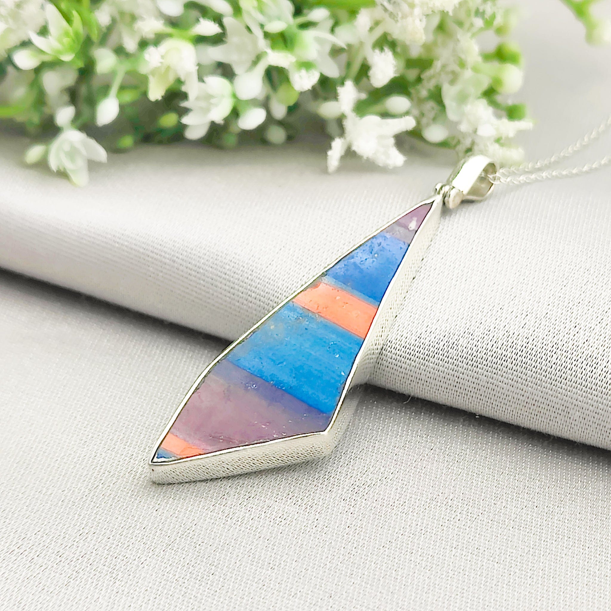 Hepburn and Hughes Art Deco Striped Pendant | Original Clarice Cliff Pottery in Sterling Silver