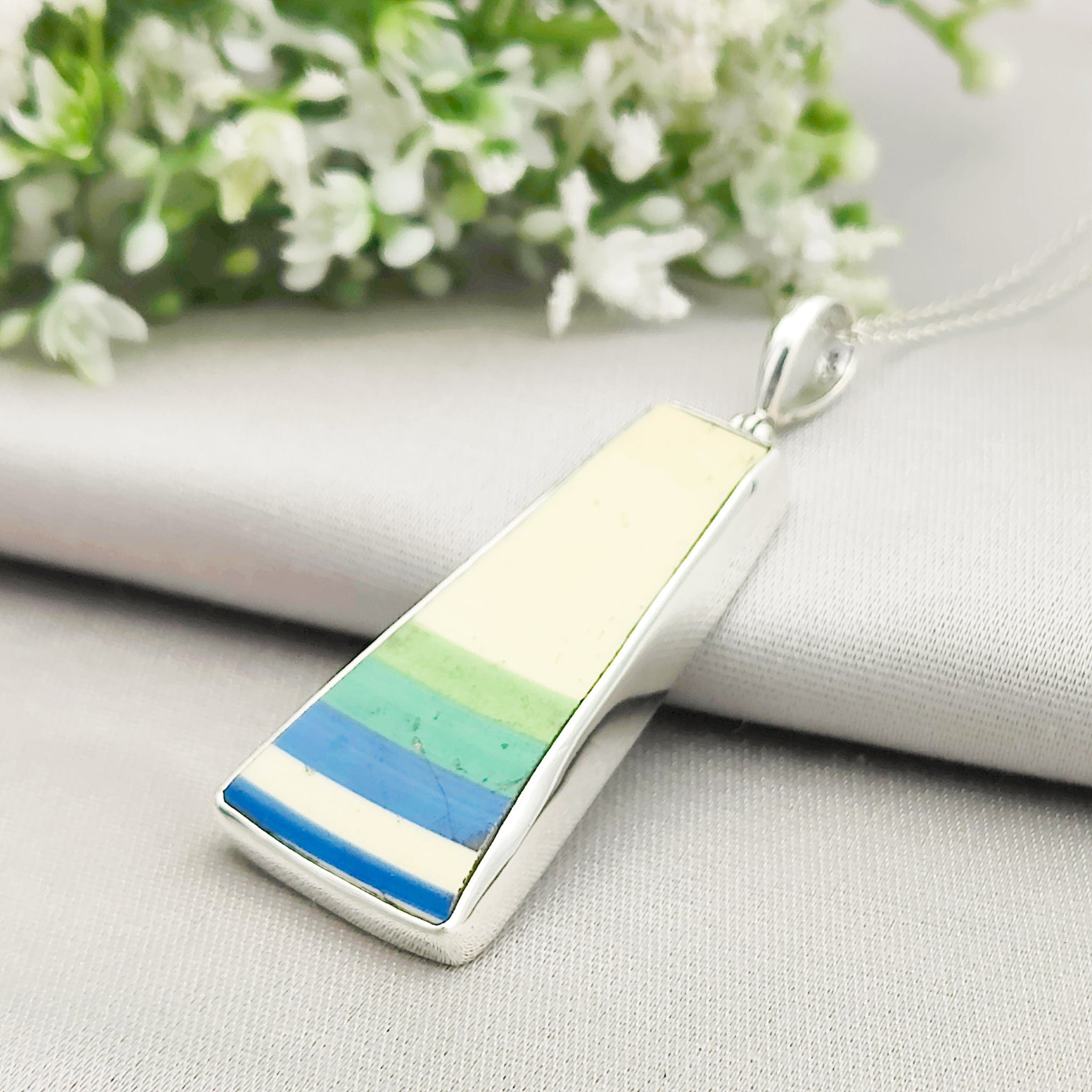 Hepburn and Hughes Art Deco Striped Pendant | Original Clarice Cliff Pottery in Sterling Silver
