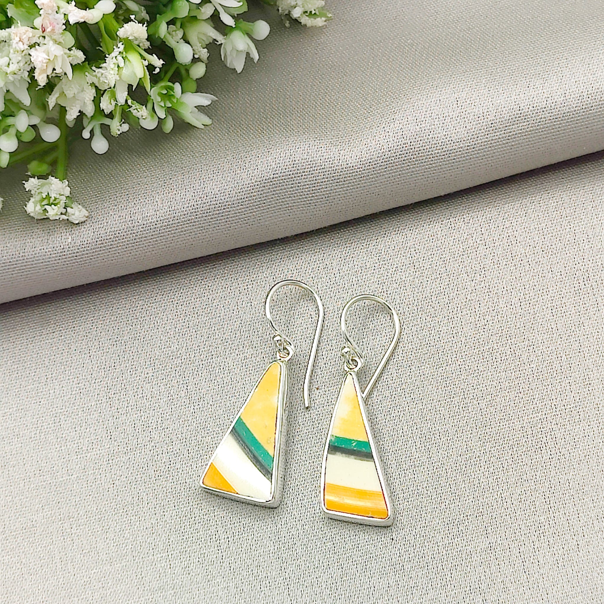 Hepburn and Hughes Art Deco Triangle Earrings | Original Clarice Cliff Pottery | 9th Anniversary | Sterling Silver