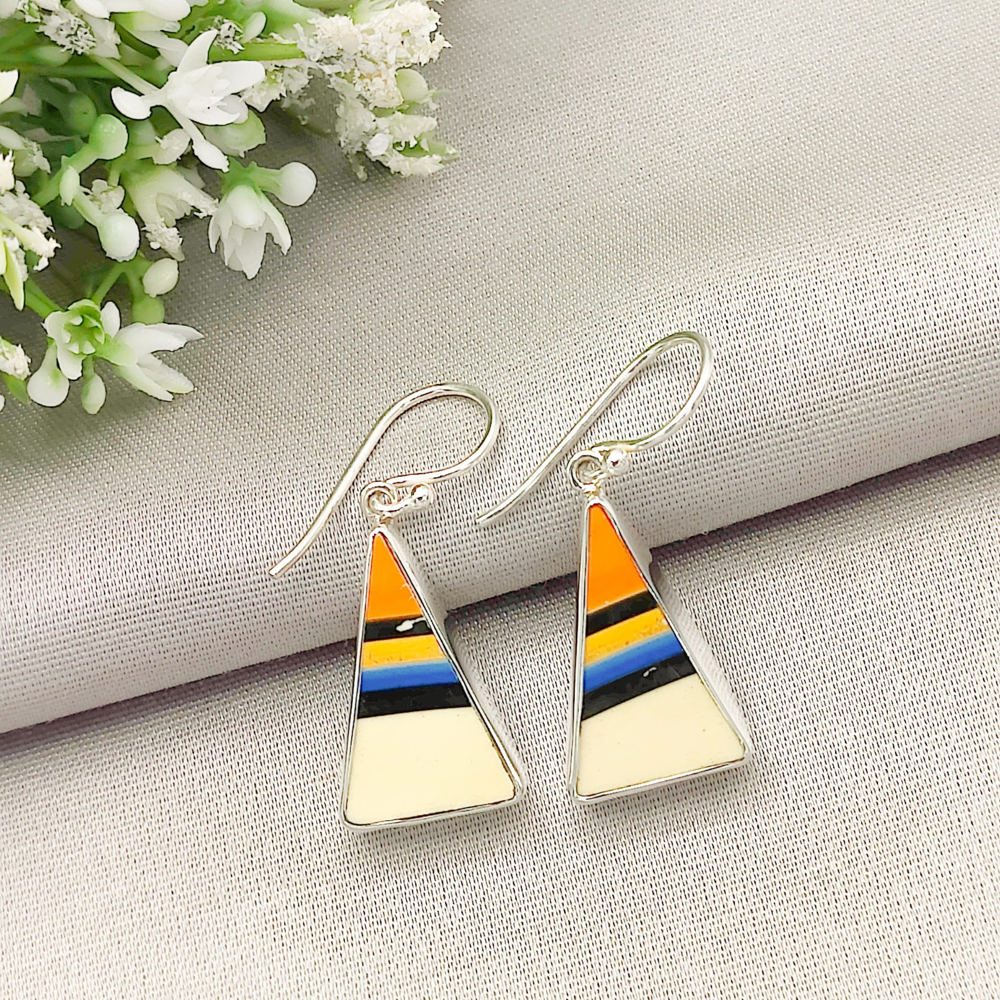 Hepburn and Hughes Art Deco Triangle Earrings | Original Clarice Cliff Pottery | 9th Anniversary | Sterling Silver