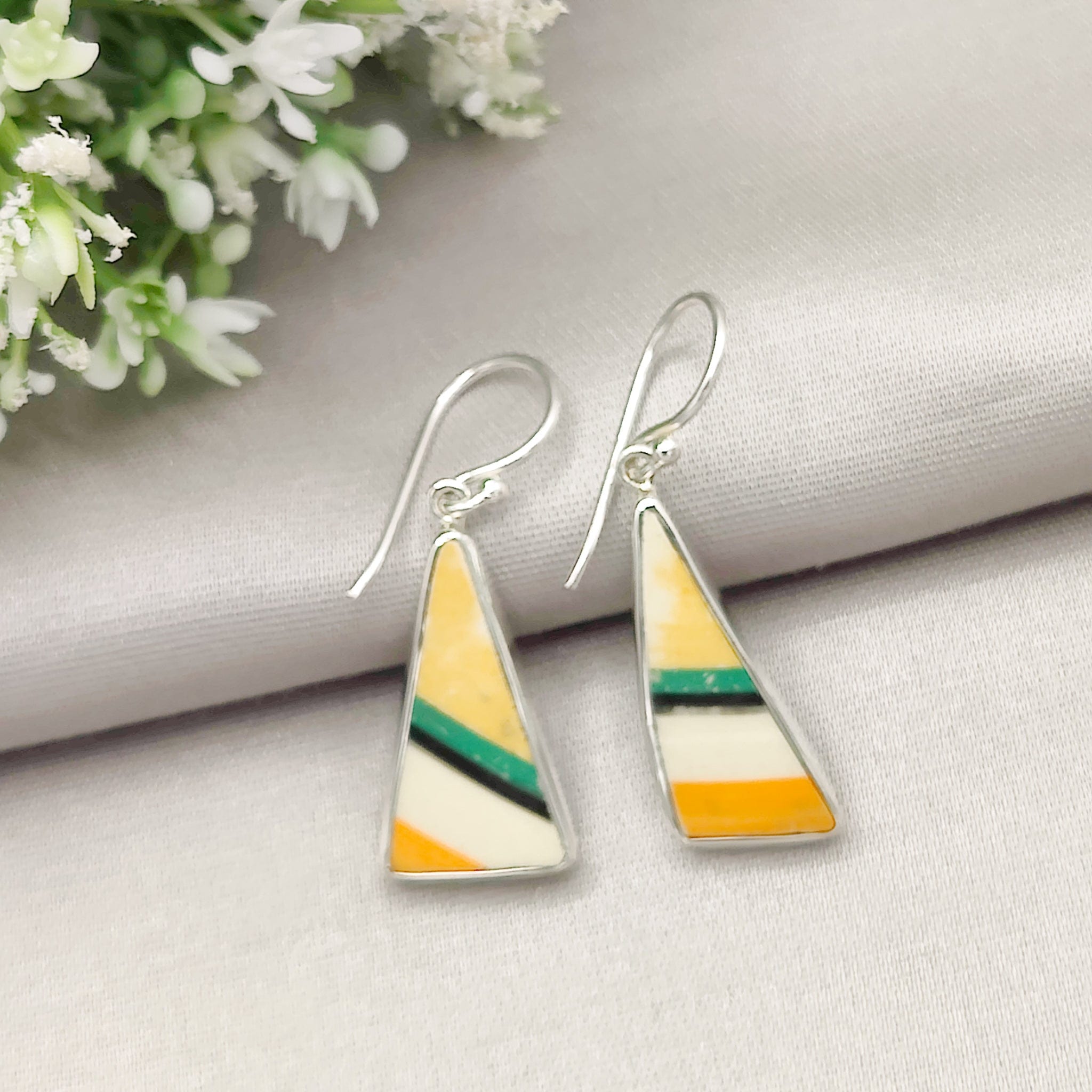 Hepburn and Hughes Art Deco Triangle Earrings | Original Clarice Cliff Pottery | 9th Anniversary | Sterling Silver