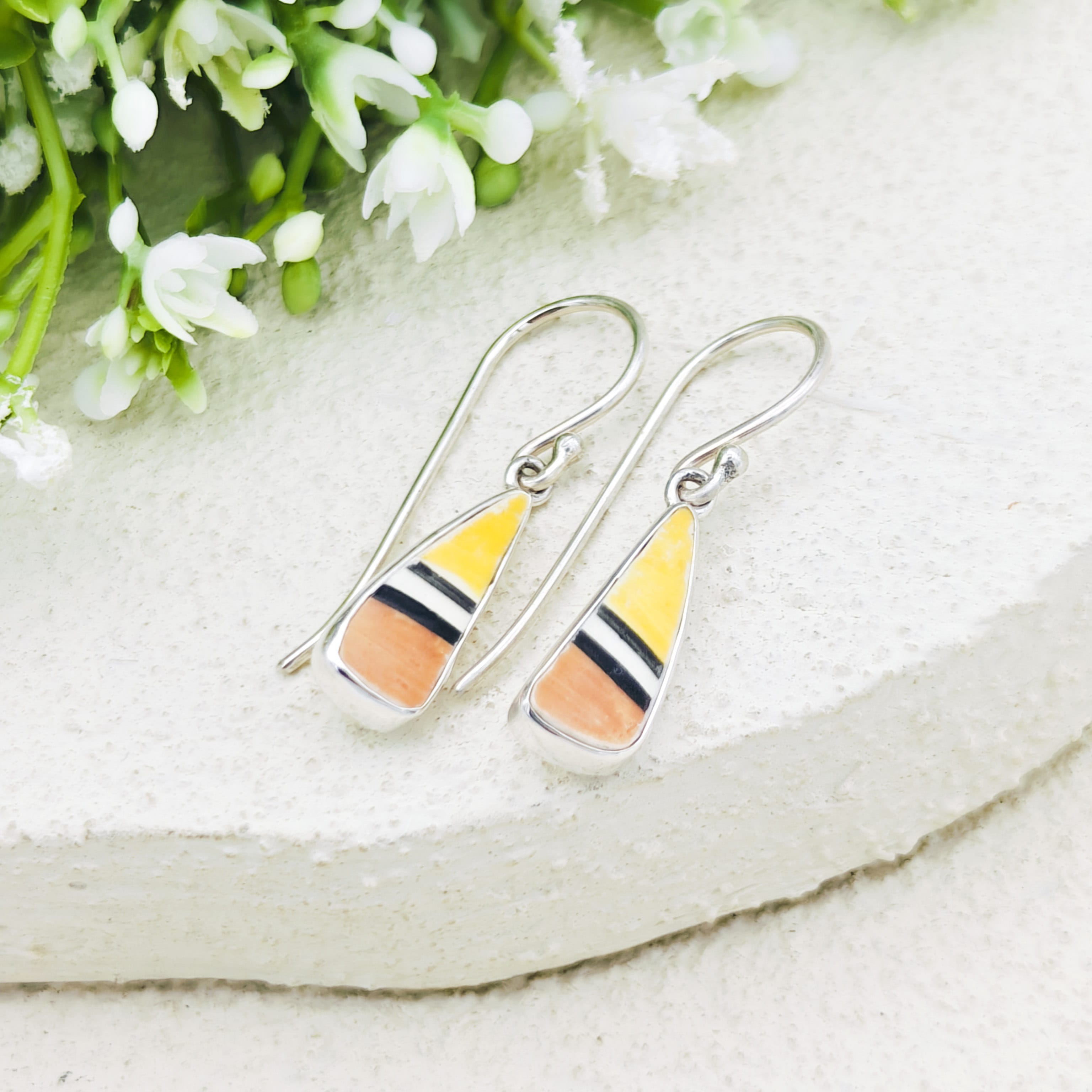 Hepburn and Hughes Art Deco Triangle Earrings | Original Clarice Cliff Pottery | Two options | Sterling Silver